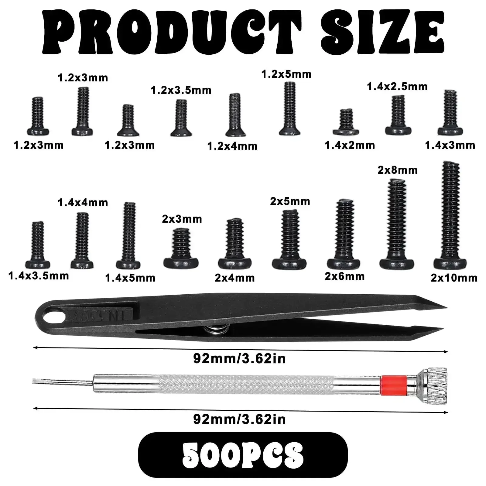 500 Piece Micro Screw Kit For Glasses And Electronics With Black Screws Included Screwdriver And Tweezers The Grab And Go Fix It Kit For Eyeglasses Watches Laptops And Small Gadgets Rust Resistant Iron And Carbon Steel - Image 6