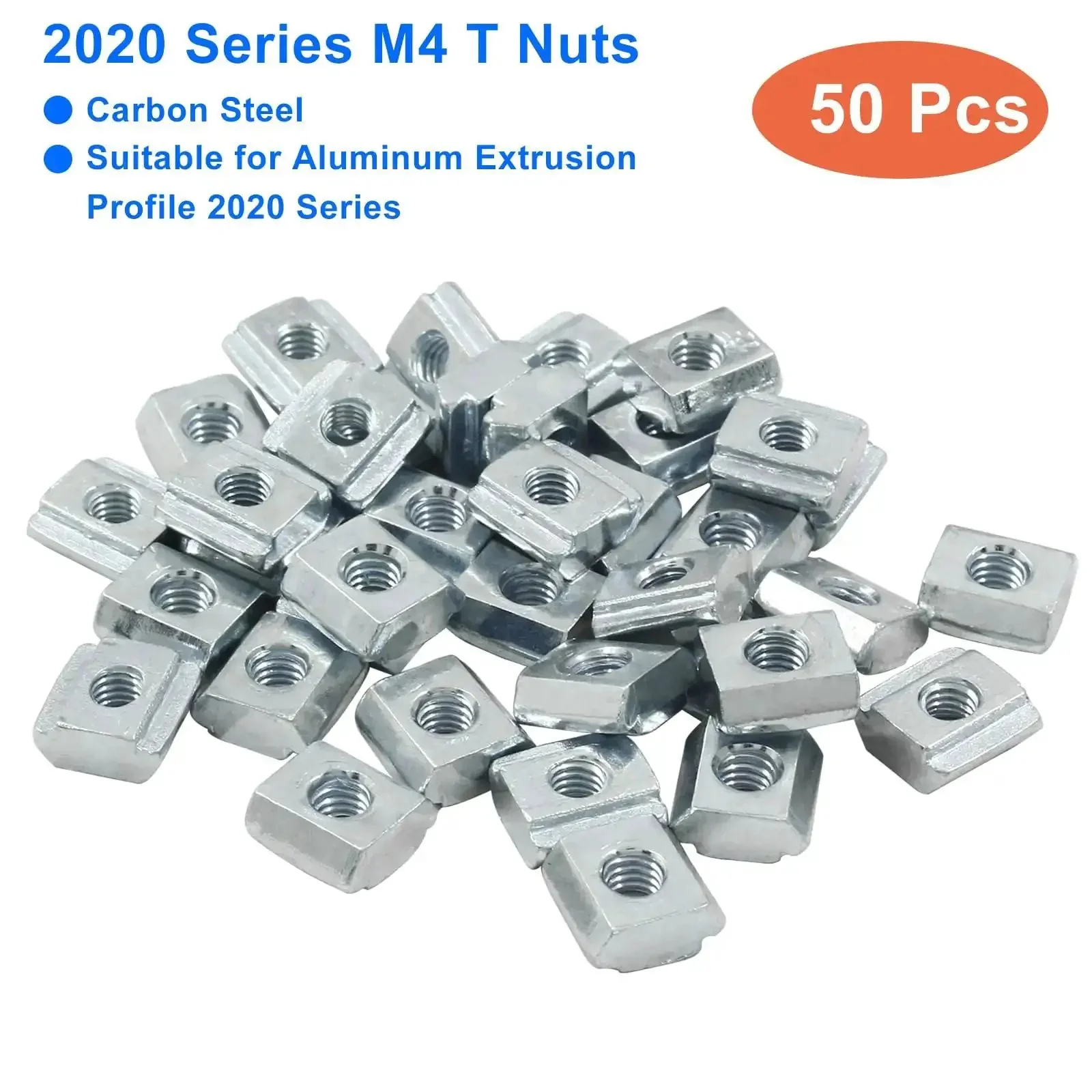 50Pcs 2020 Series Sliding T Nuts Carbon Steel M4 T Slot Nut Hammer Head M3 T Sliding Nuts Fastener Set For Aluminum Profiles 3D Printers And CNC Routers Durable Nickel Plated Rust Resistant High Hardness - Image 3
