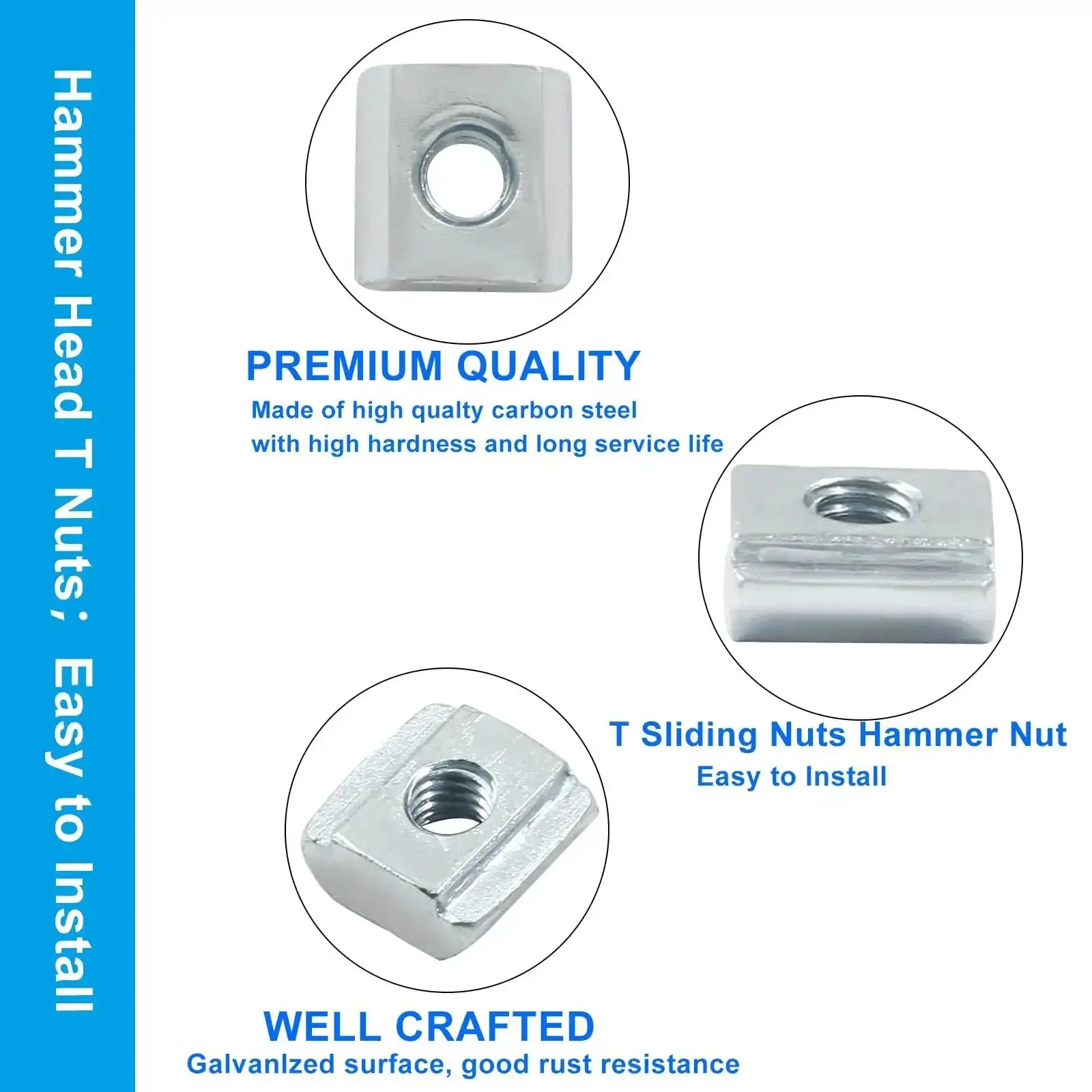 50Pcs 2020 Series Sliding T Nuts Carbon Steel M4 T Slot Nut Hammer Head M3 T Sliding Nuts Fastener Set For Aluminum Profiles 3D Printers And CNC Routers Durable Nickel Plated Rust Resistant High Hardness - Image 5