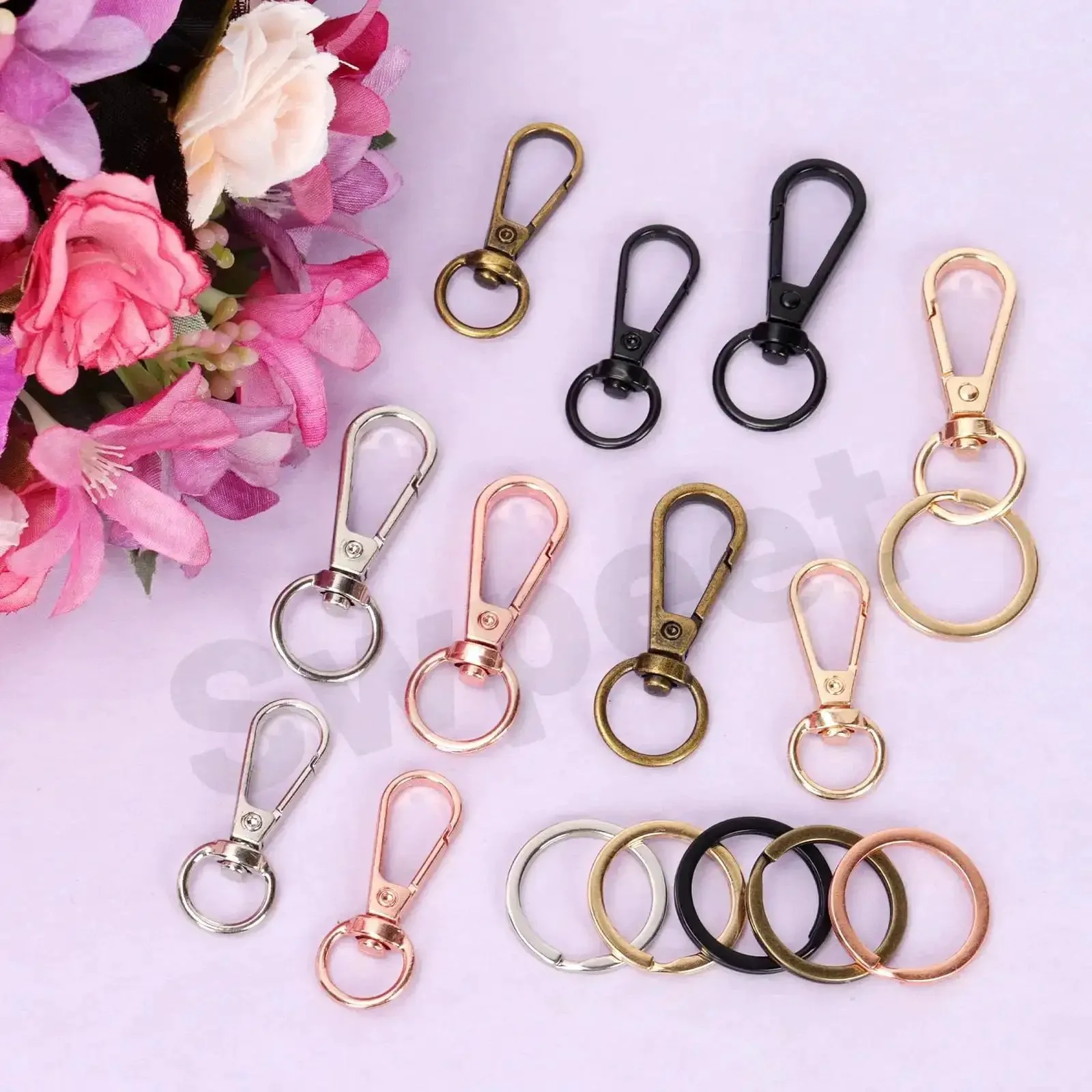 50Pcs 5 Colors Push Gate Snap Hooks With Key Rings Kit For Lanyards Handbags DIY Crafts 50Mm Push Gate Clasps 25Mm Key Rings Swivel Clasps Clip Hooks And Split Ring Set For Craft Projects - Image 4