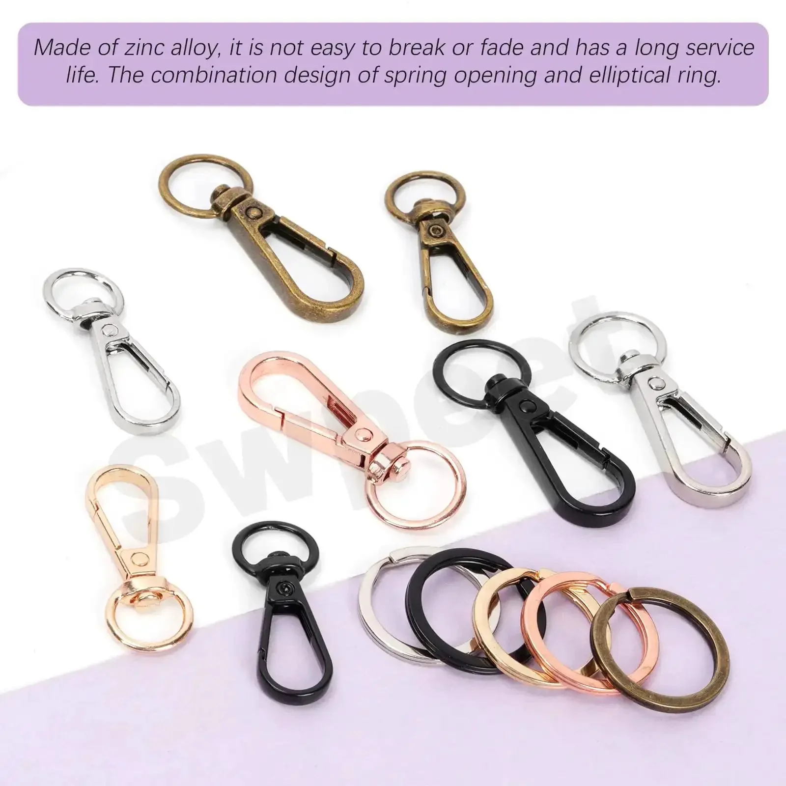 50Pcs 5 Colors Push Gate Snap Hooks With Key Rings Kit For Lanyards Handbags DIY Crafts 50Mm Push Gate Clasps 25Mm Key Rings Swivel Clasps Clip Hooks And Split Ring Set For Craft Projects - Image 5