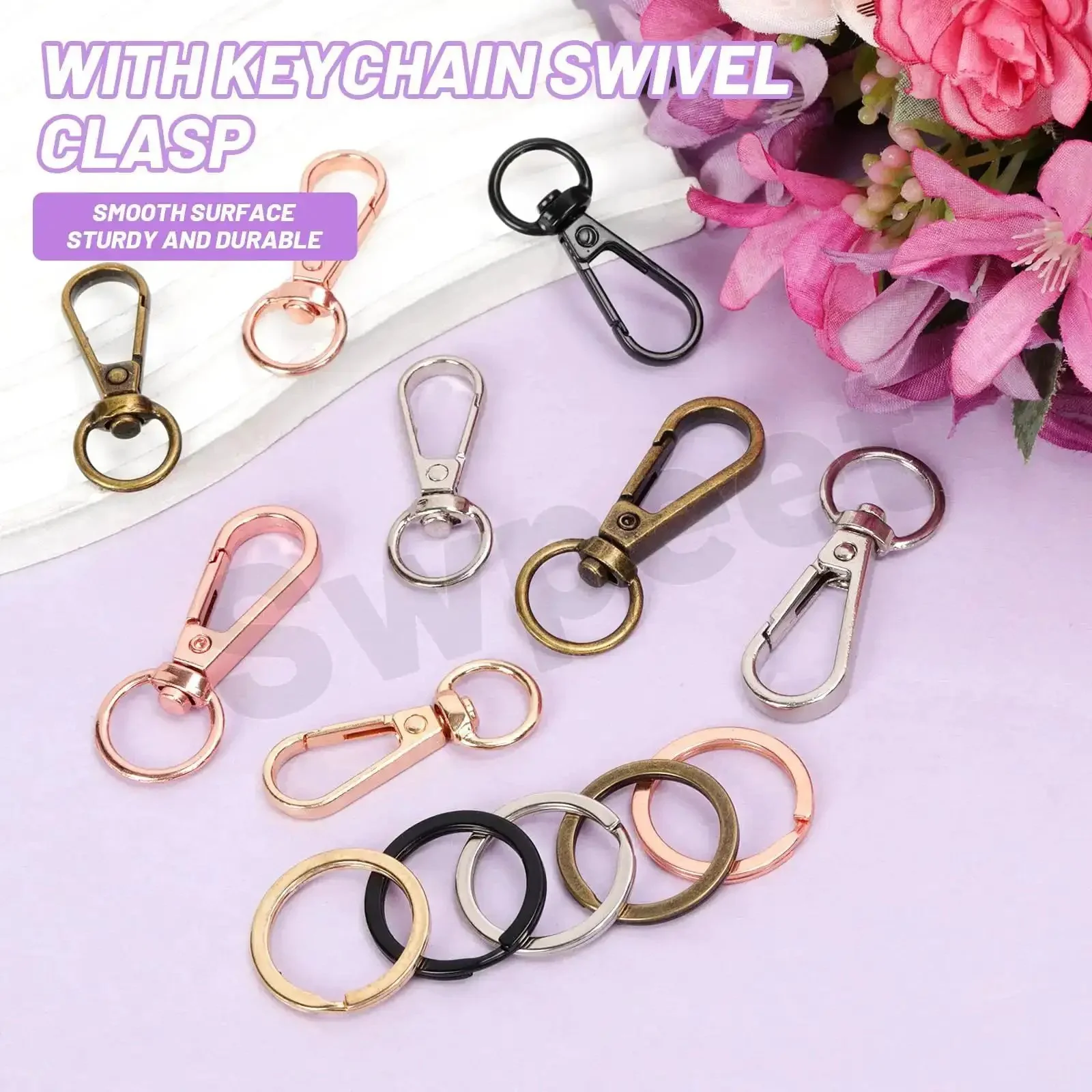 50Pcs 5 Colors Push Gate Snap Hooks With Key Rings Kit For Lanyards Handbags DIY Crafts 50Mm Push Gate Clasps 25Mm Key Rings Swivel Clasps Clip Hooks And Split Ring Set For Craft Projects - Image 6