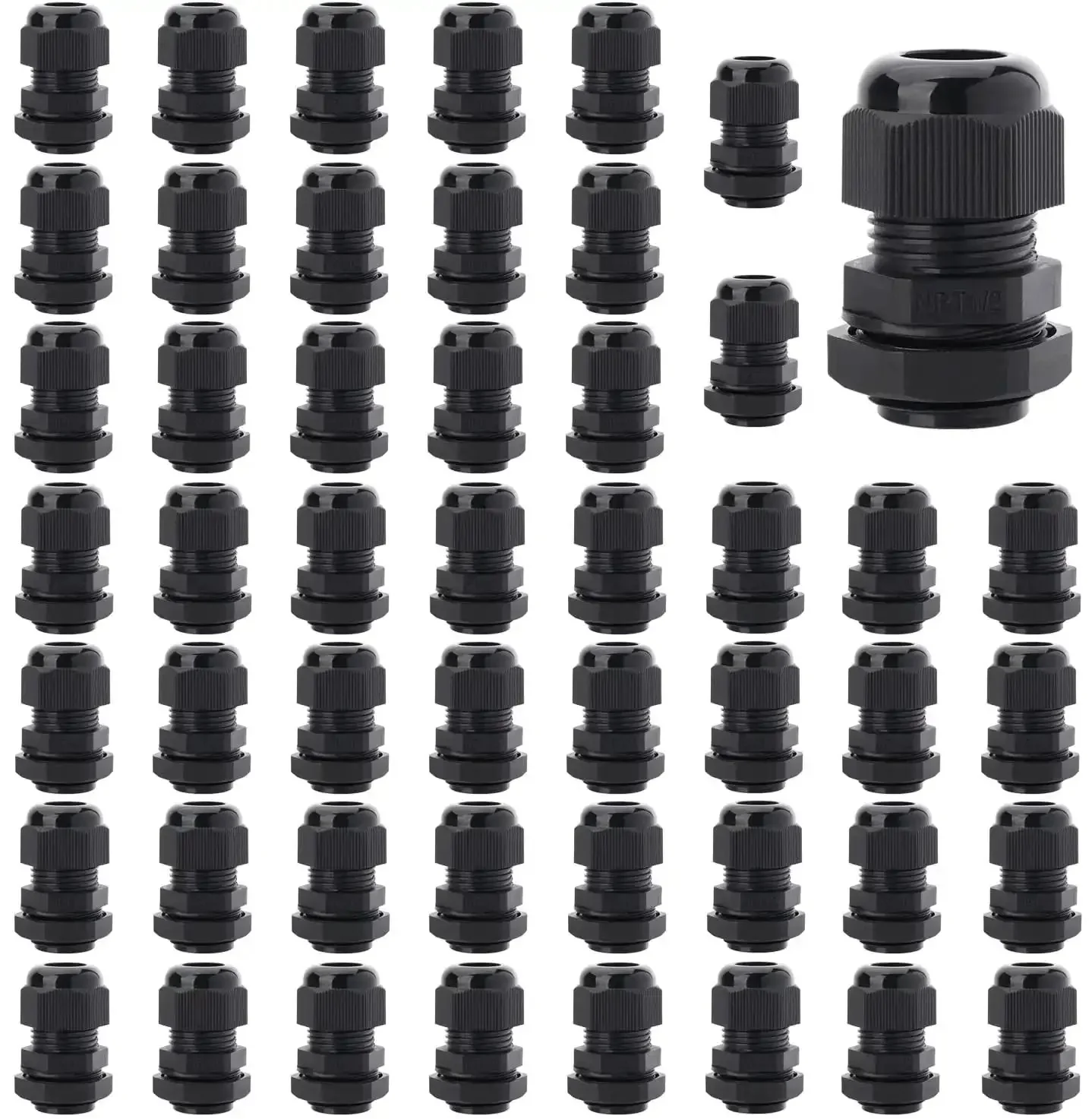 50Pcs Half Inch NPT Cable Glands Waterproof Adjustable 6 to 12mm Nylon PA66 With Gaskets IP68 Sealing Fittings for Indoor and Outdoor Use Tough As Nails Cable Gland Joints to Protect Against Moisture and Solvents