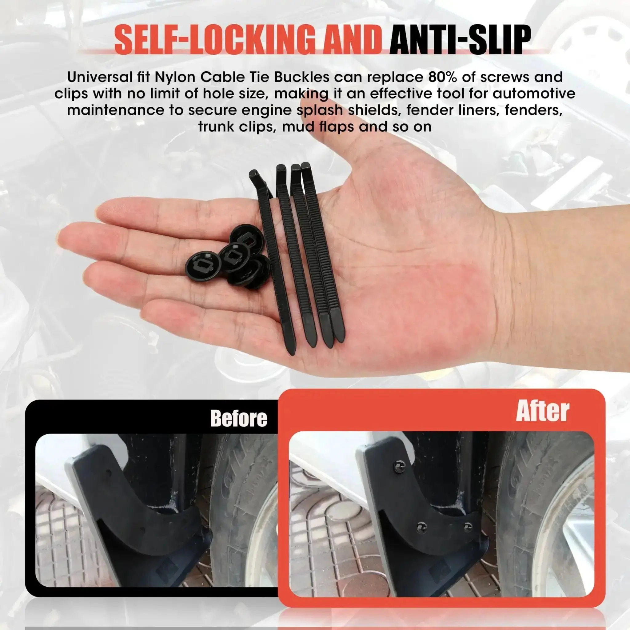 50Pcs Upgraded Nylon Cable Tie Buckle Universal Heavy Duty Self Locking Automotive Fasteners For Bumper Fender Liner Door Panel Push Pin Rivet And Trim Retainer Clip Replacement - Image 6