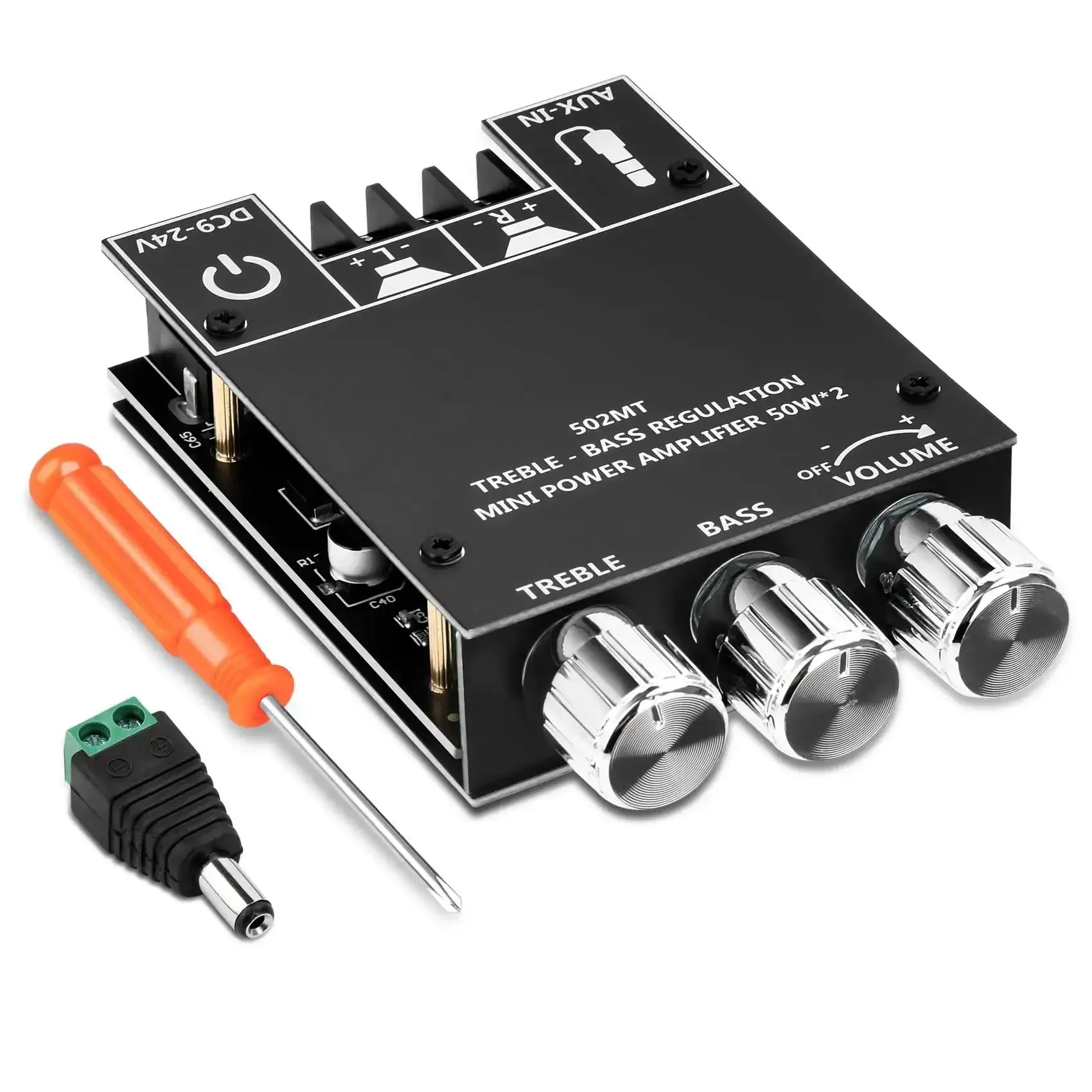 50W Per Channel Bluetooth Amplifier Board With Bass And Treble Control, Dual HiFi Chip 2.0 Channel Amp Board, DC 9 to 24V, Bluetooth And AUX Inputs, Ideal For DIY Home Wireless Speaker Projects