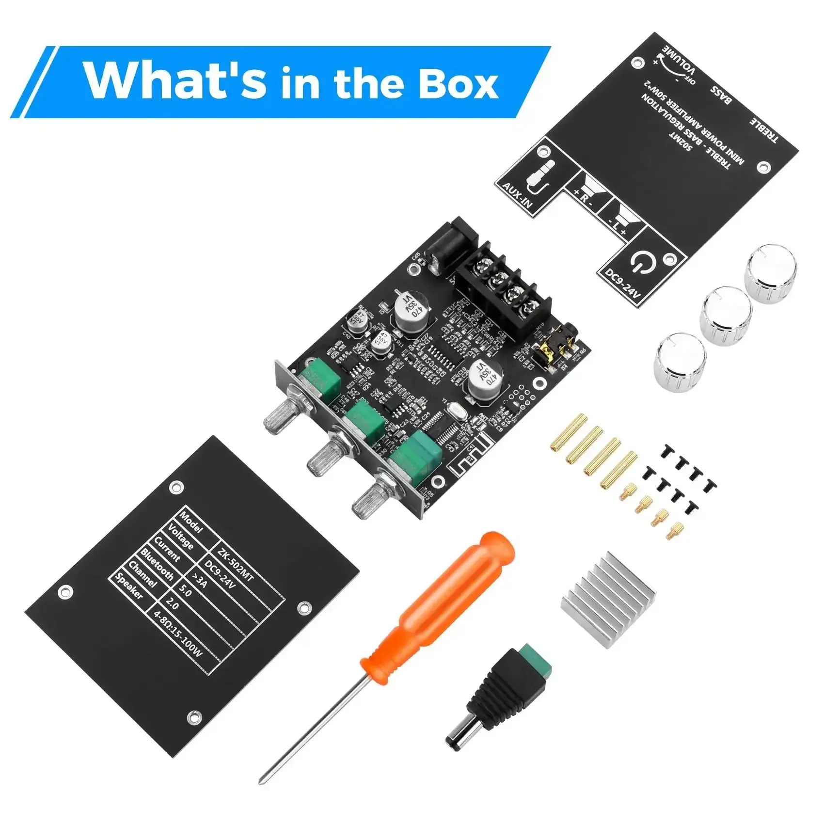 50W Per Channel Bluetooth Amplifier Board With Bass And Treble Control, Dual HiFi Chip 2.0 Channel Amp Board, DC 9 to 24V, Bluetooth And AUX Inputs, Ideal For DIY Home Wireless Speaker Projects - Image 2