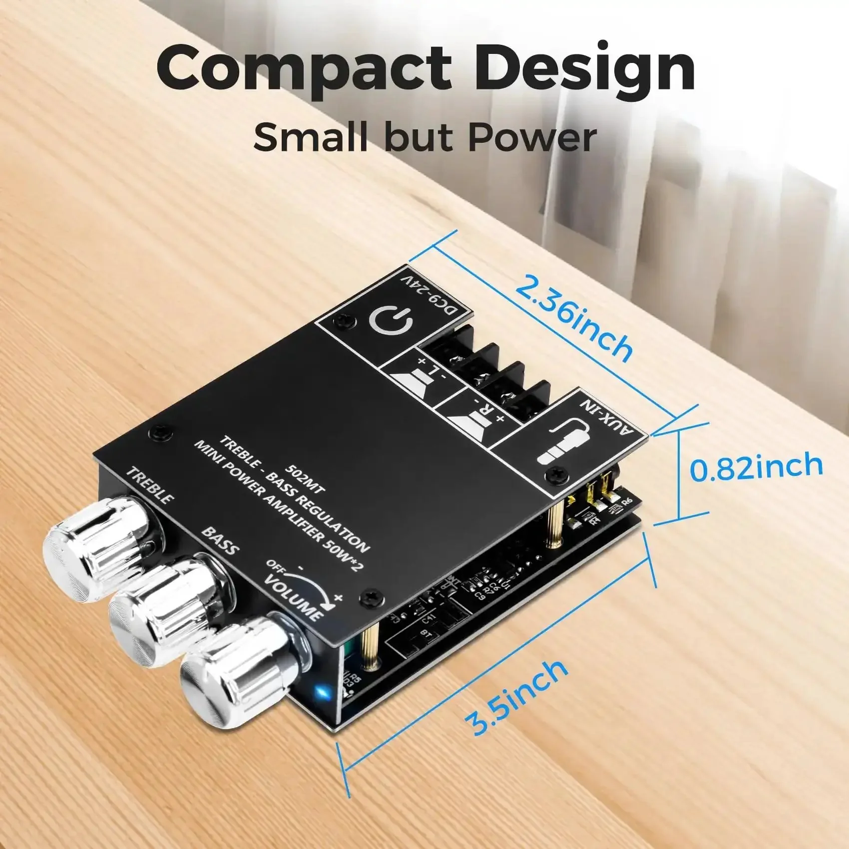 50W Per Channel Bluetooth Amplifier Board With Bass And Treble Control, Dual HiFi Chip 2.0 Channel Amp Board, DC 9 to 24V, Bluetooth And AUX Inputs, Ideal For DIY Home Wireless Speaker Projects - Image 4