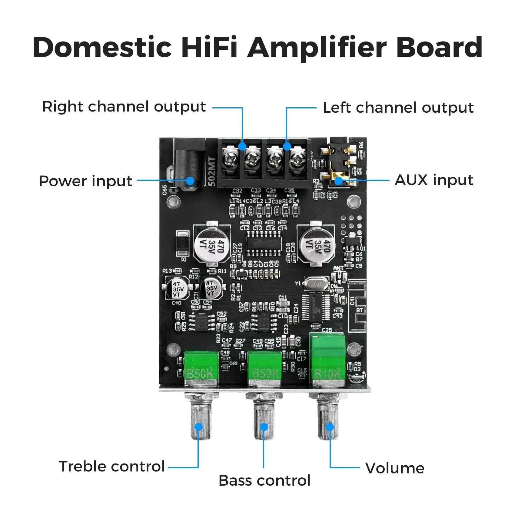 50W Per Channel Bluetooth Amplifier Board With Bass And Treble Control, Dual HiFi Chip 2.0 Channel Amp Board, DC 9 to 24V, Bluetooth And AUX Inputs, Ideal For DIY Home Wireless Speaker Projects - Image 7