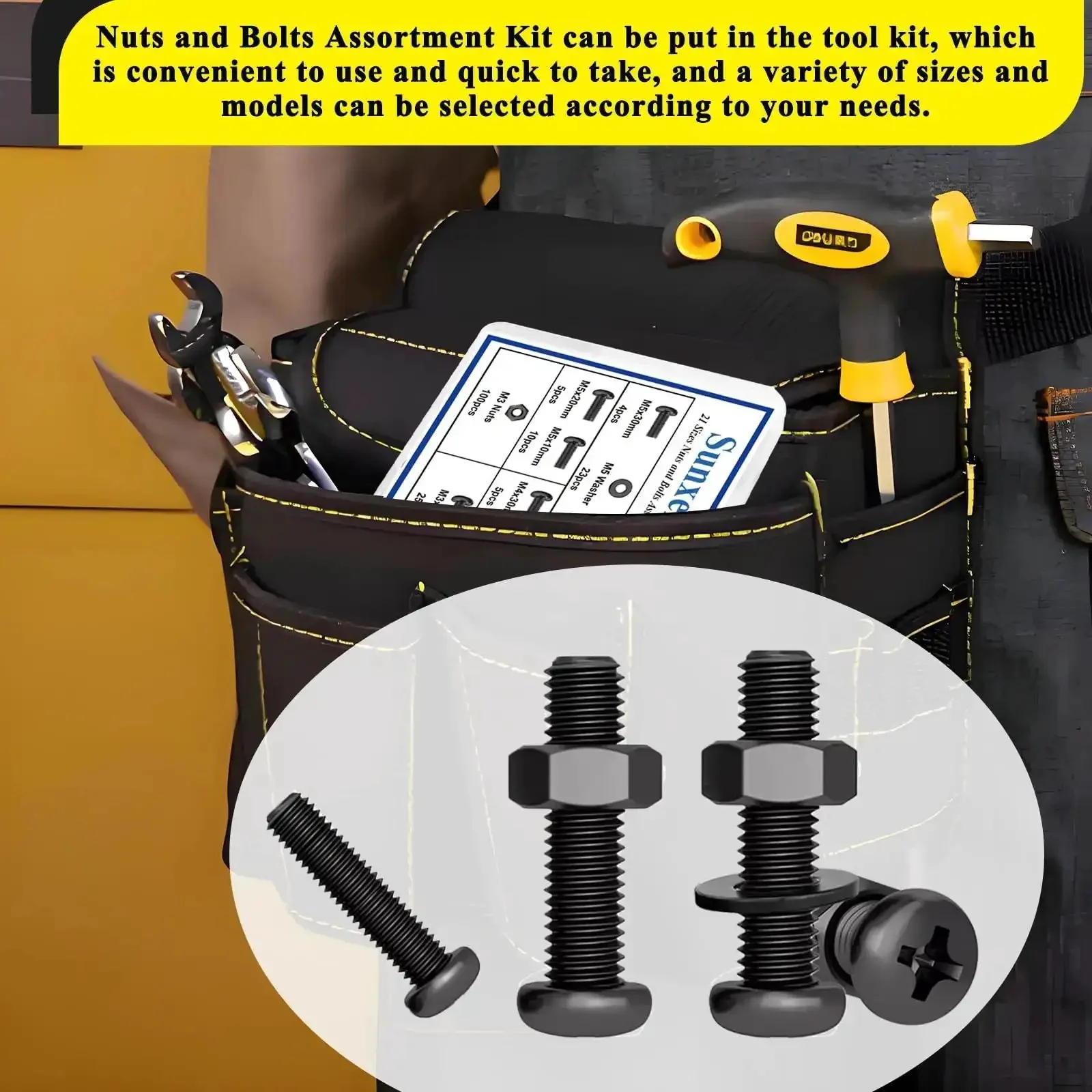 516 Piece Nuts And Bolts Hardware Kit With 21 Sizes M3 M4 M5 M6 Phillips Pan Head Fasteners And Washers For DIY Furniture Assembly Automotive And Machinery Projects Black - Image 3
