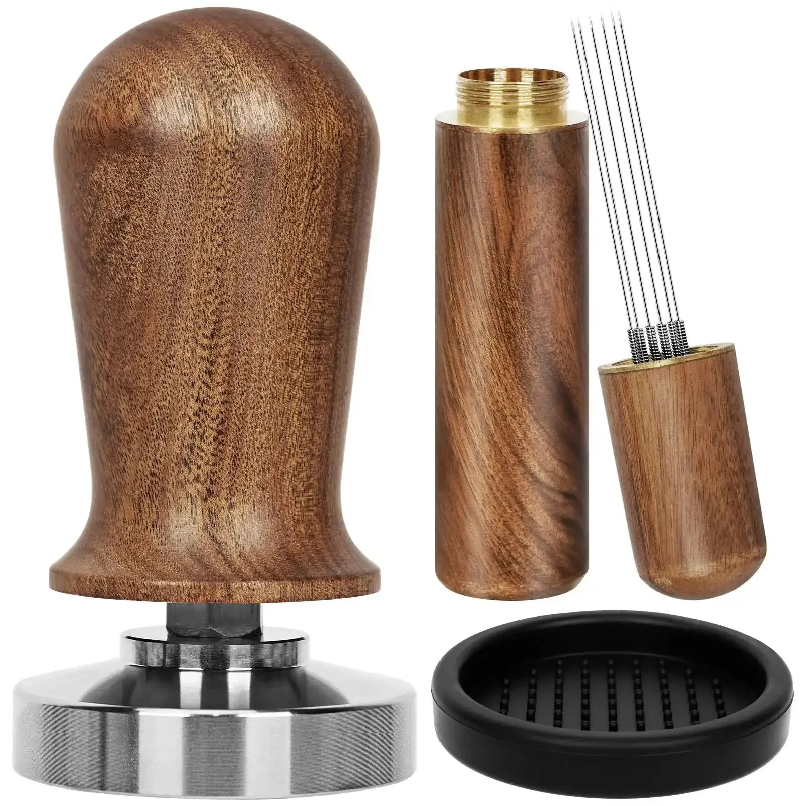 51mm Espresso Tamper Set With 30 Lb Consistent Pressure, Spring Loaded Calibrated Tamper, Silicone Mat, Coffee Stirrer And Distribution Tool, Wooden Barista Kit For Home Espresso Machines, Ideal For Your Italian Moment