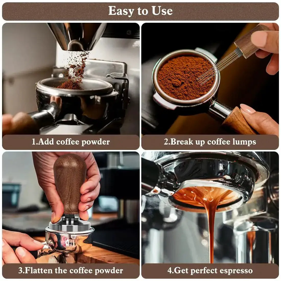 51mm Espresso Tamper Set With 30 Lb Consistent Pressure, Spring Loaded Calibrated Tamper, Silicone Mat, Coffee Stirrer And Distribution Tool, Wooden Barista Kit For Home Espresso Machines, Ideal For Your Italian Moment - Image 5