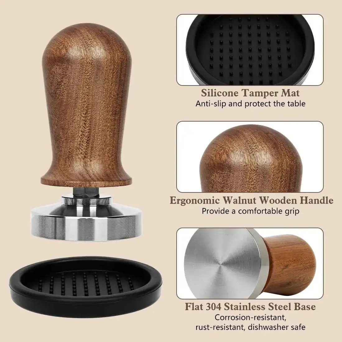 51mm Espresso Tamper Set With 30 Lb Consistent Pressure, Spring Loaded Calibrated Tamper, Silicone Mat, Coffee Stirrer And Distribution Tool, Wooden Barista Kit For Home Espresso Machines, Ideal For Your Italian Moment - Image 6