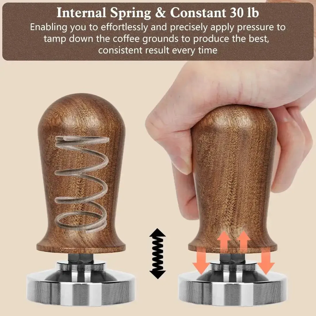 51mm Espresso Tamper Set With 30 Lb Consistent Pressure, Spring Loaded Calibrated Tamper, Silicone Mat, Coffee Stirrer And Distribution Tool, Wooden Barista Kit For Home Espresso Machines, Ideal For Your Italian Moment - Image 7