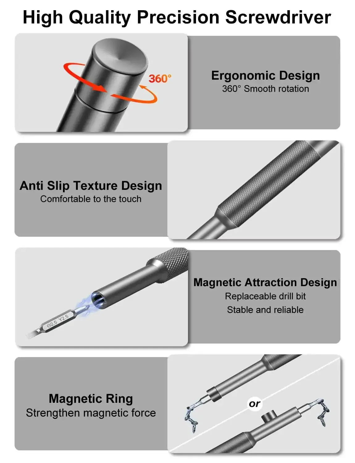52-In-1 Precision Screwdriver Set With Magnetic Mini Repair Tool Kit For iPhone, Computers, Eyeglasses, PS5, Watches, MacBook, Laptops And Ring Doorbell, Includes S2 Steel Bits, Ejector Pin, Magnetic Mat, Rings, Great Gift For Techies - Image 5
