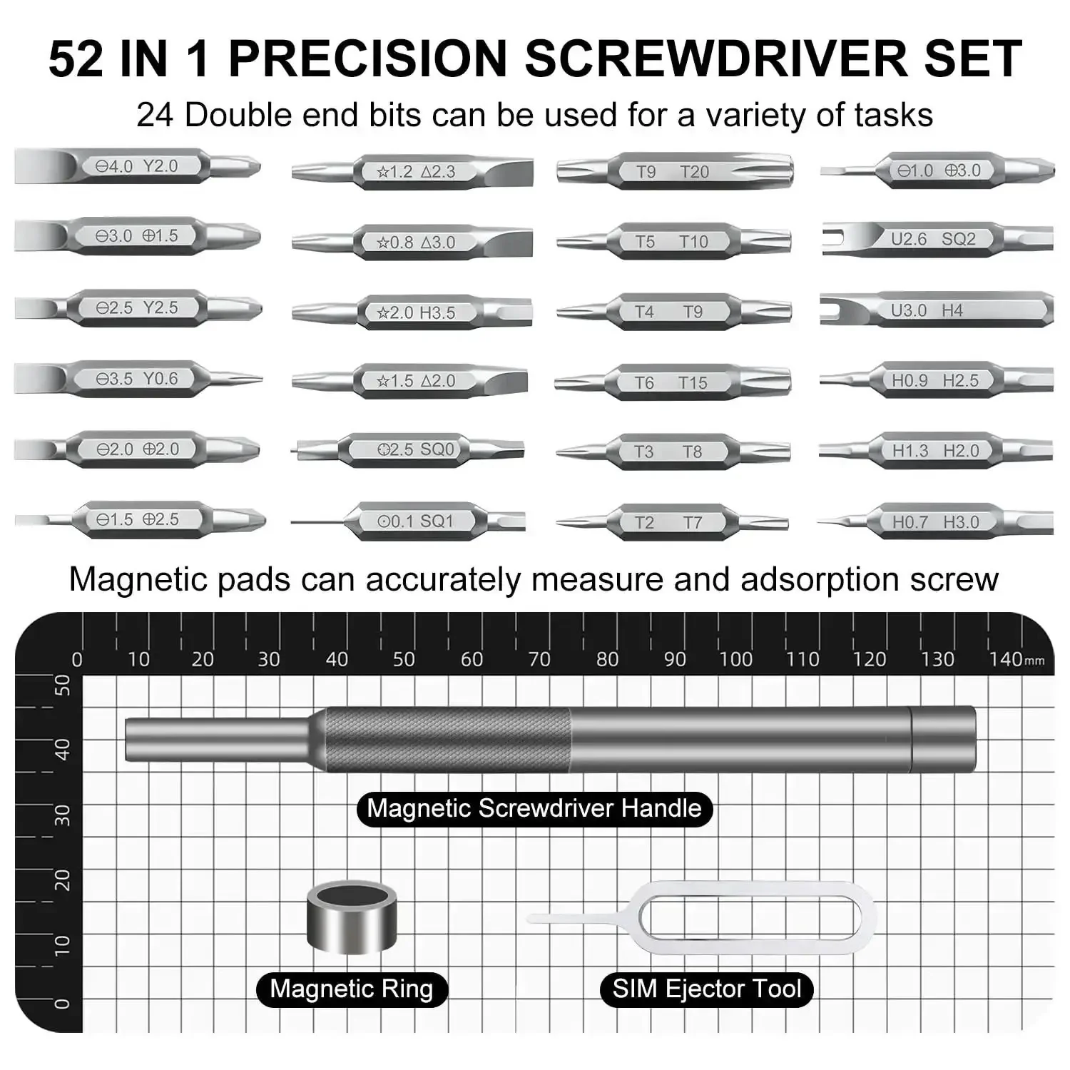 52-In-1 Precision Screwdriver Set With Magnetic Mini Repair Tool Kit For iPhone, Computers, Eyeglasses, PS5, Watches, MacBook, Laptops And Ring Doorbell, Includes S2 Steel Bits, Ejector Pin, Magnetic Mat, Rings, Great Gift For Techies - Image 7