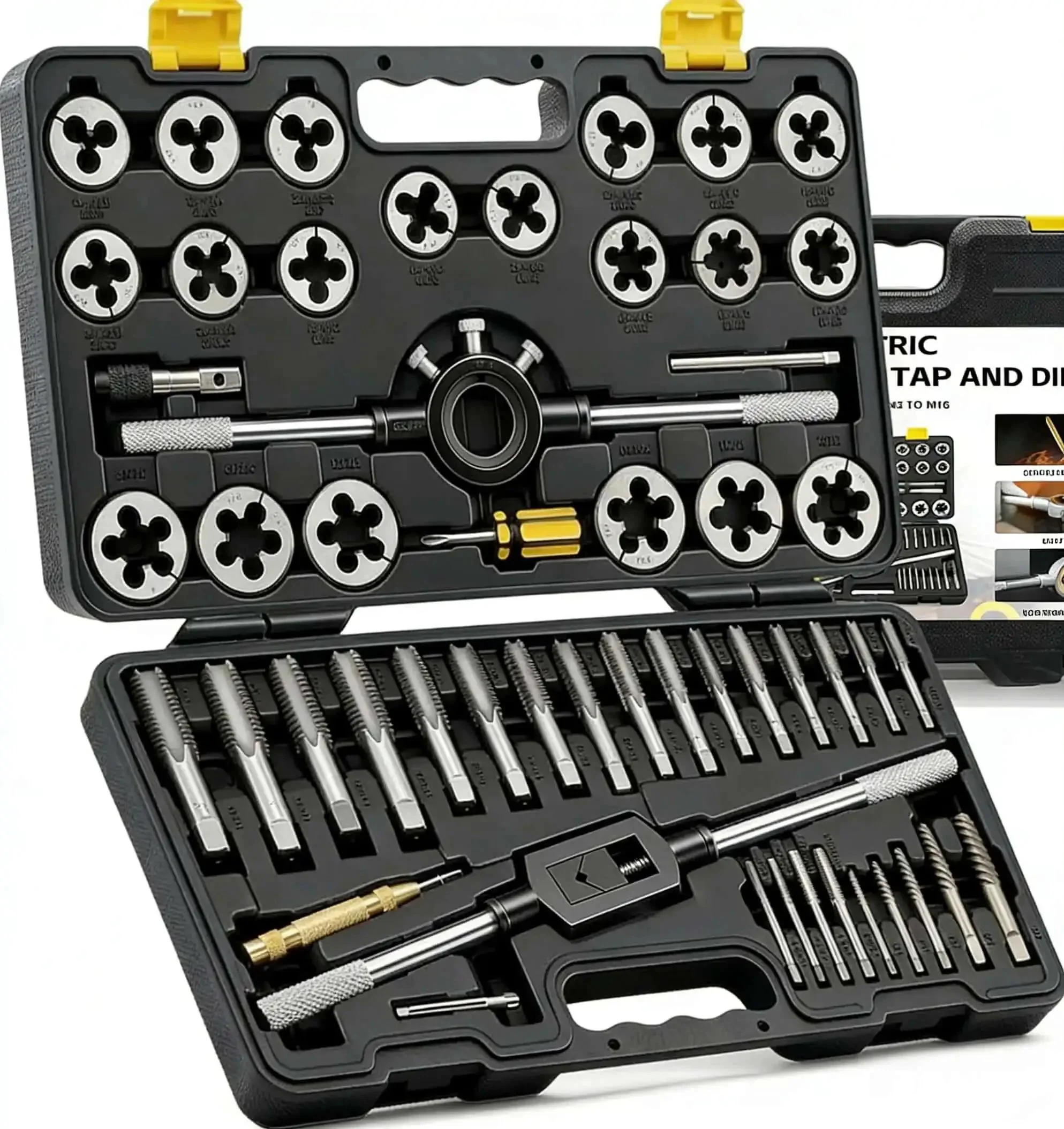 52-Piece Jumbo Metric Tap And Die Set For Internal And External Threading M6x0.75 To M24x3.0 Rethreading Tools And Thread Chasers Pro Grade Heavy Duty Repair Kit For Industrial Machines And Home Garages