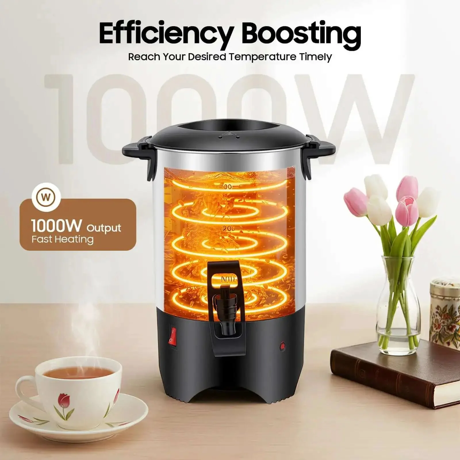 5.2L Heavy Duty Large Capacity Commercial Coffee Urn With Quick Brew For Offices, Catering And Churches, 30-Cup Percolator, Double Wall Stainless Steel, Temperature Range 30 To 100 C, Hot Water Urn For Catering Use, Durable Food Grade Inner Liner - Image 8