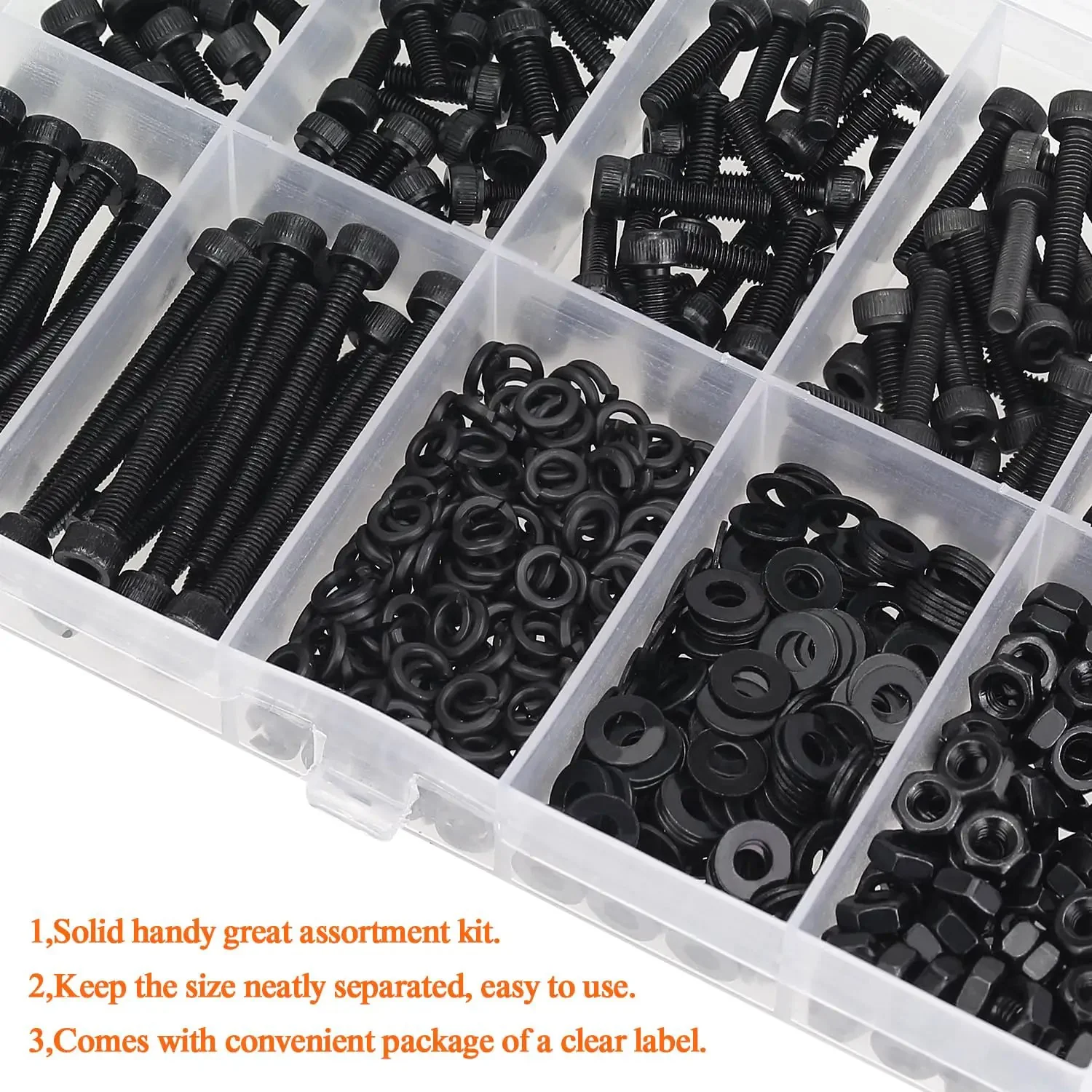 540 Piece M3 Hex Socket Head Cap Screws Kit With Nuts Washers In Black 6mm 8mm 12mm 16mm 20mm 25mm 30mm Beefy Full Threaded 12.9 Grade Alloy Steel Hardware Set - Image 4