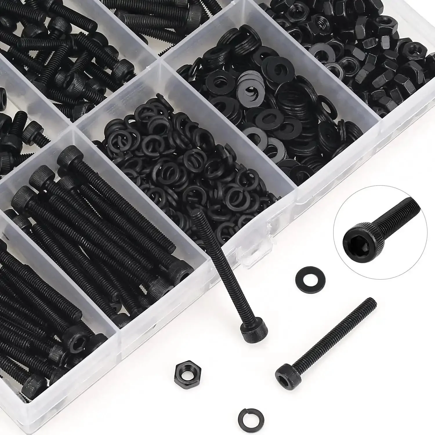 540 Piece M3 Hex Socket Head Cap Screws Kit With Nuts Washers In Black 6mm 8mm 12mm 16mm 20mm 25mm 30mm Beefy Full Threaded 12.9 Grade Alloy Steel Hardware Set - Image 6