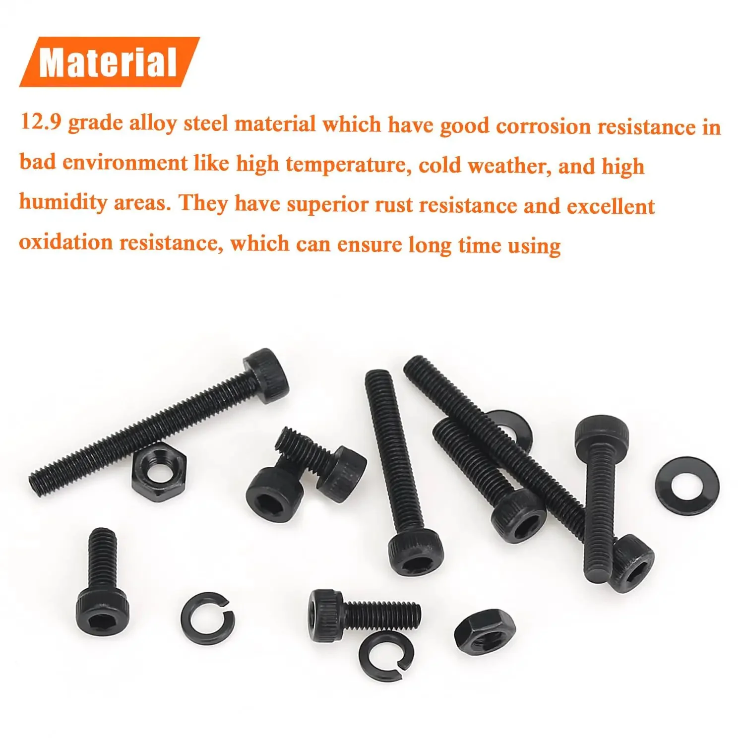 540 Piece M3 Hex Socket Head Cap Screws Kit With Nuts Washers In Black 6mm 8mm 12mm 16mm 20mm 25mm 30mm Beefy Full Threaded 12.9 Grade Alloy Steel Hardware Set - Image 8