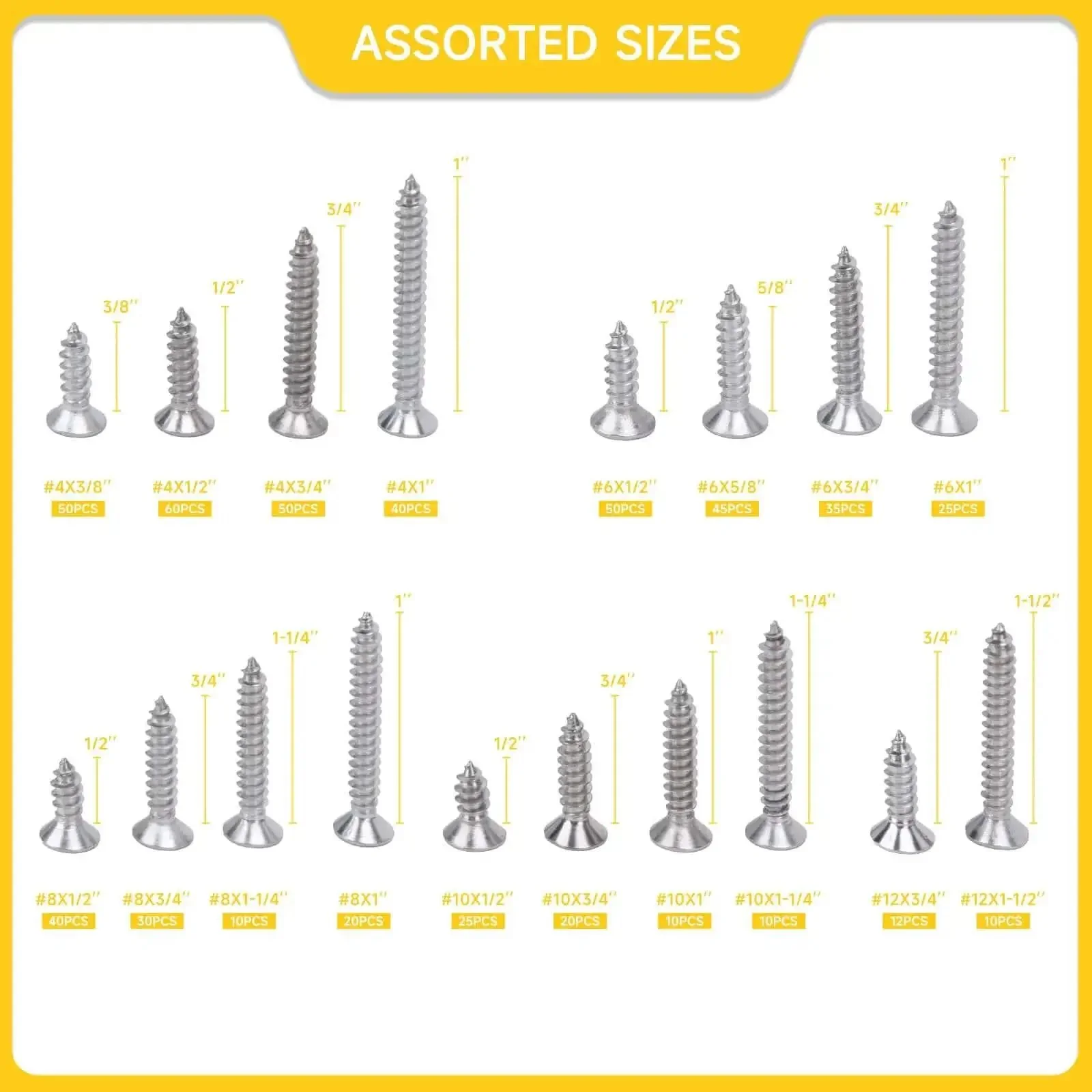 542 Piece Stainless Steel Screw Kit With Phillips Flat Head Screws In Sizes Four Through Twelve For Woodworking And Metal Projects Including Self Tapping Screws Made From 304 Stainless Steel For Home DIY - Image 5