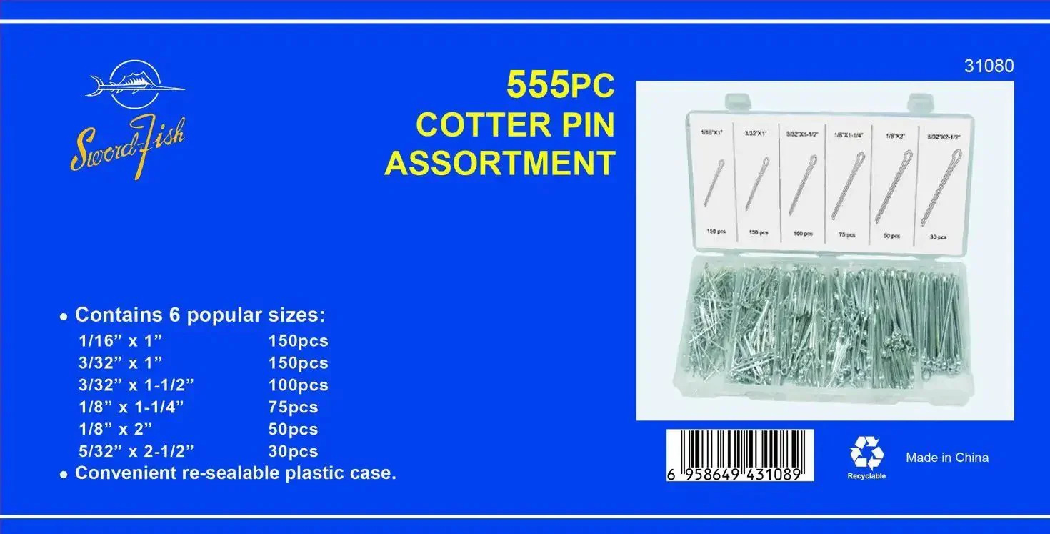 555 Piece Cotter Pin Assortment In Spring Steel With Zinc Plating Includes One Sixteenth Inch By One Inch Pins And Three Thirty Second Inch By One Inch Pins Plus Other Sizes Comes In A Handy PP Storage Case With Size Chart For Quick Identification - Image 7