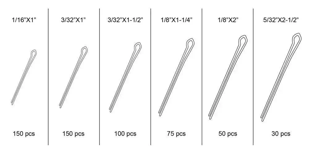 555 Piece Cotter Pin Assortment In Spring Steel With Zinc Plating Includes One Sixteenth Inch By One Inch Pins And Three Thirty Second Inch By One Inch Pins Plus Other Sizes Comes In A Handy PP Storage Case With Size Chart For Quick Identification - Image 8