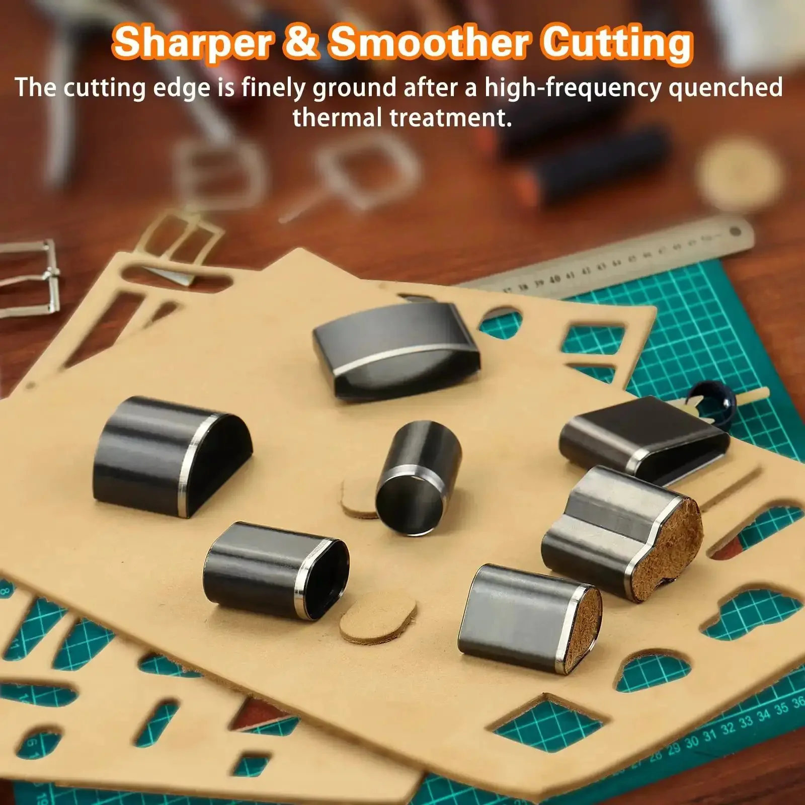 56 Piece Leather Hole Punch Set With Storage Case And Mat Includes Multiple Shapes For Belts Hollow Punch Cutter Tool For Handmade Diy Crafts Durable High Speed Steel Forging For Sharp Clean Cuts - Image 4