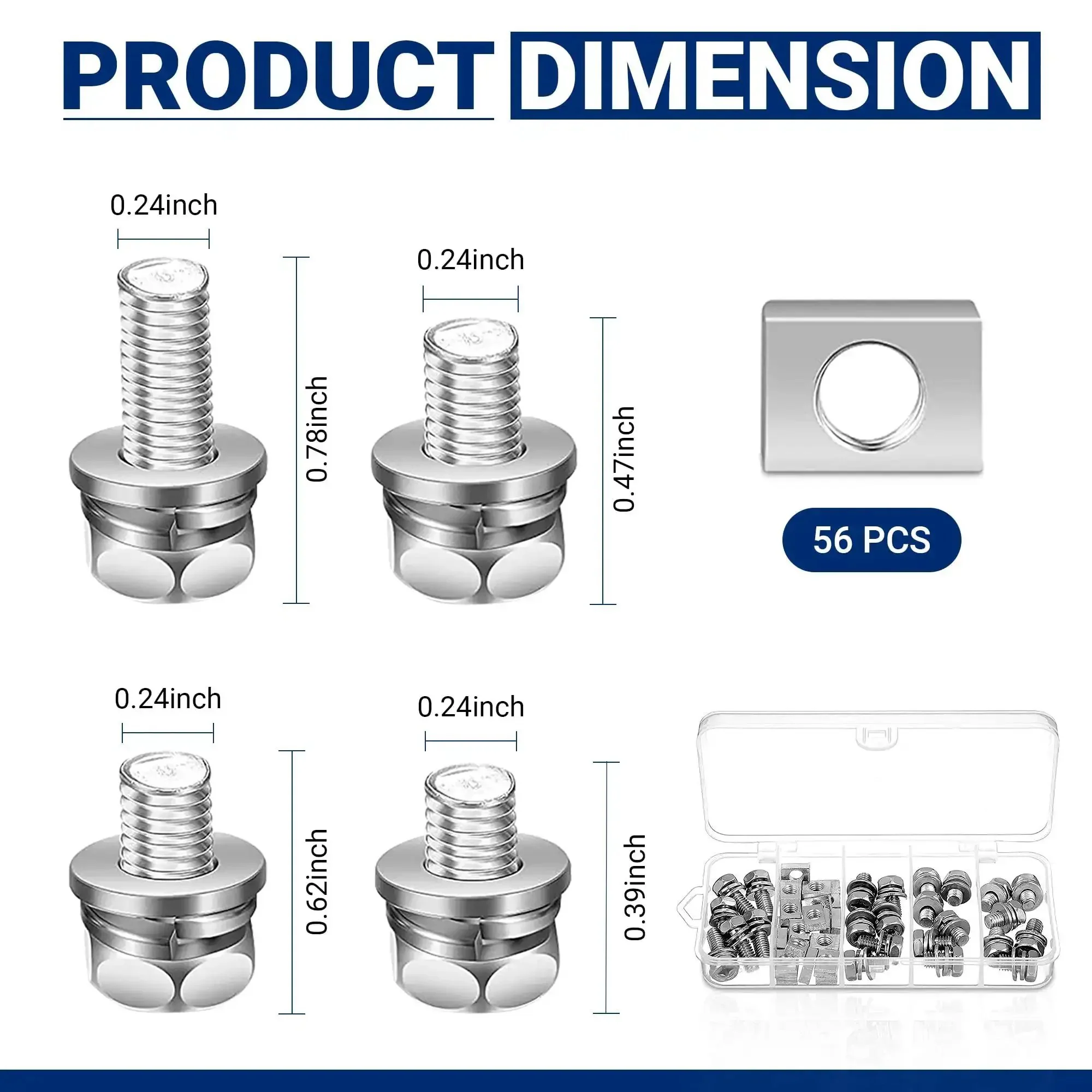56 Piece Pro Grade Stainless Steel Motorcycle Battery Terminal Nuts And Bolts Kit For ATV Bike And Scooter Includes M6 Bolts In 10 12 16 And 20 Mm Sizes With Square Nuts Heavy Duty Repair Set - Image 7