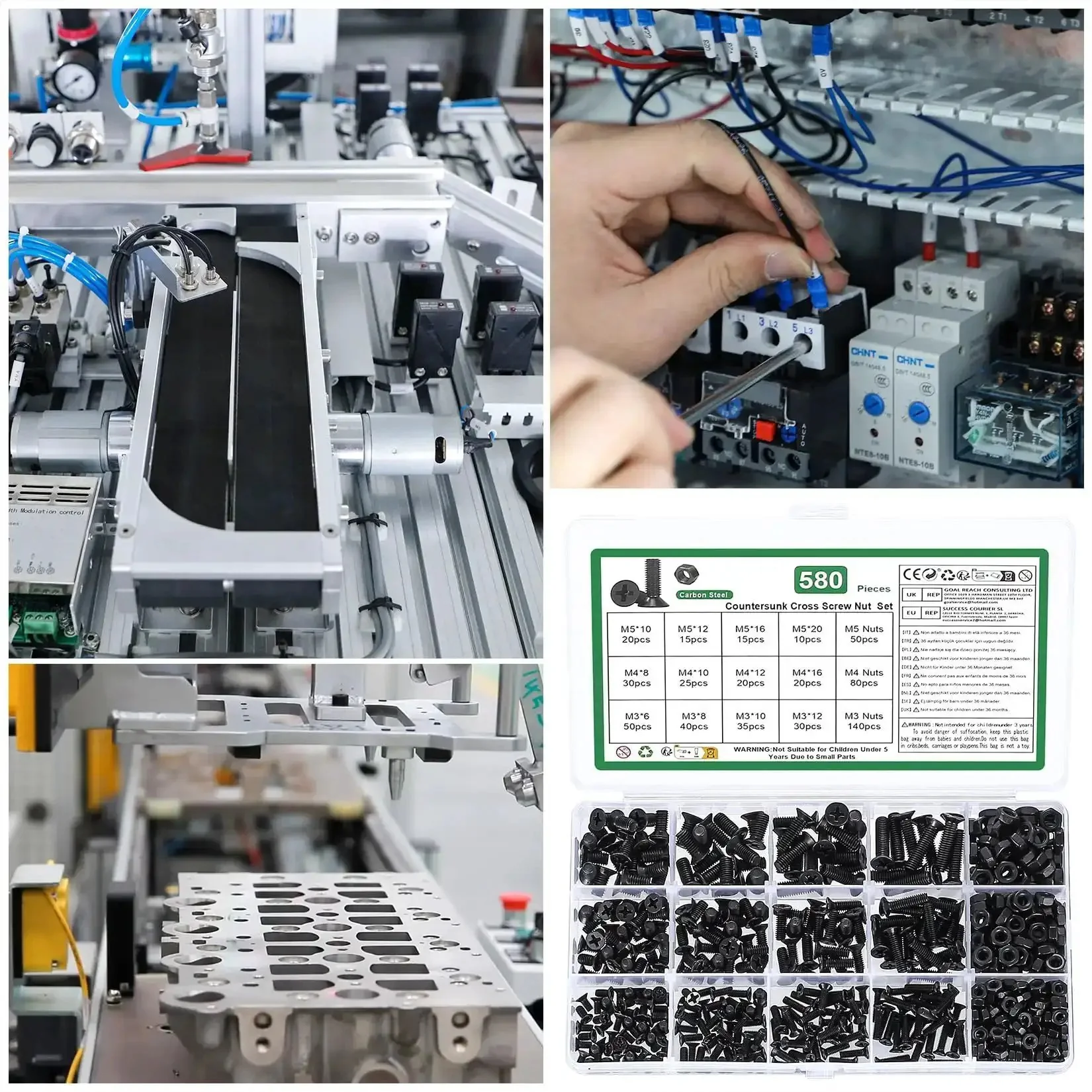 580 Pcs M3 M4 M5 Screws and Nuts Set Black Countersunk Phillips Flat Head Machine Screws with Washers Carbon Steel Assortment Kit - Image 2