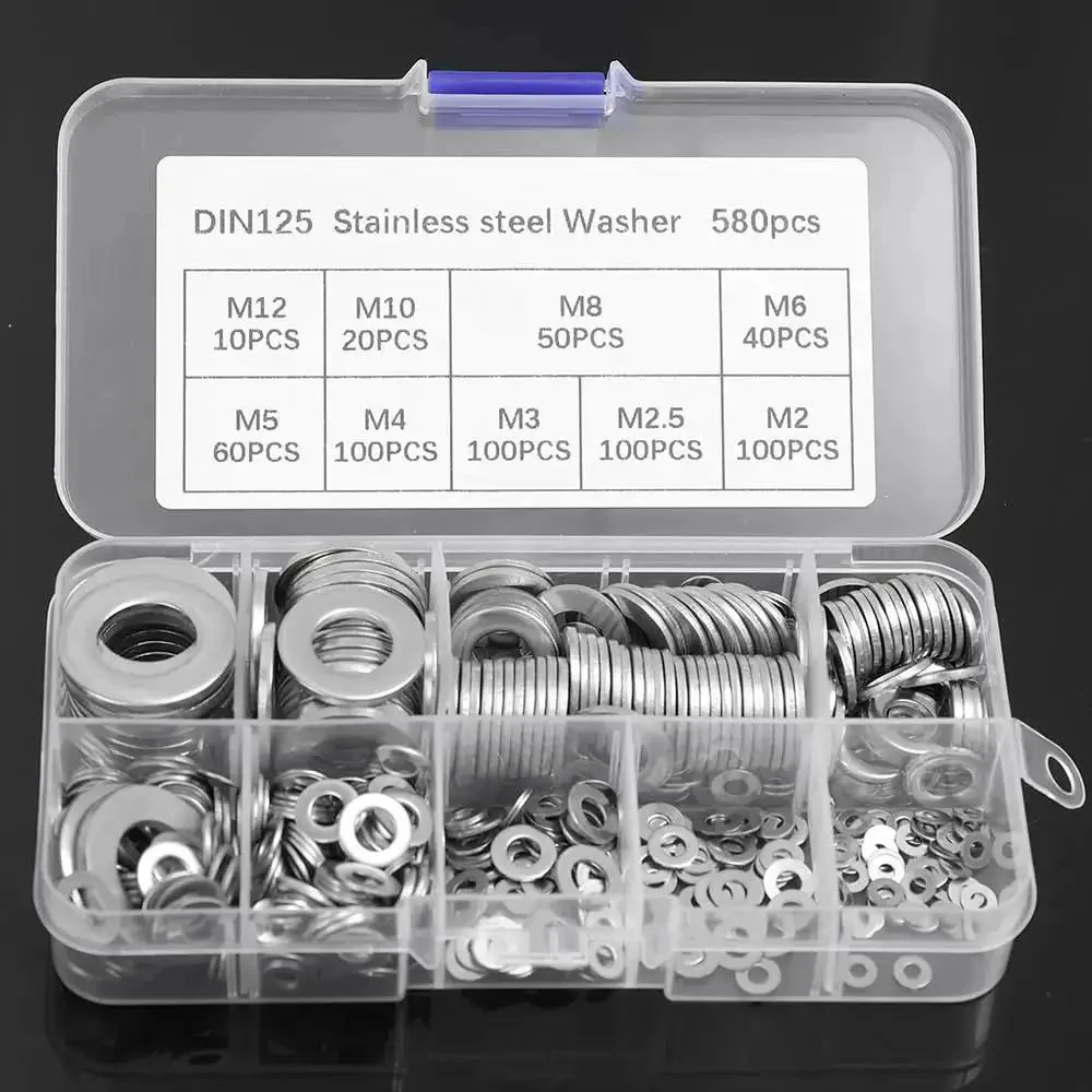 580 Piece Stainless Steel Washer Set From M2 To M12 With Flat And Spring Lock Washers For Home Auto And Industrial Projects A Versatile Durable Fasteners Kit - Image 5