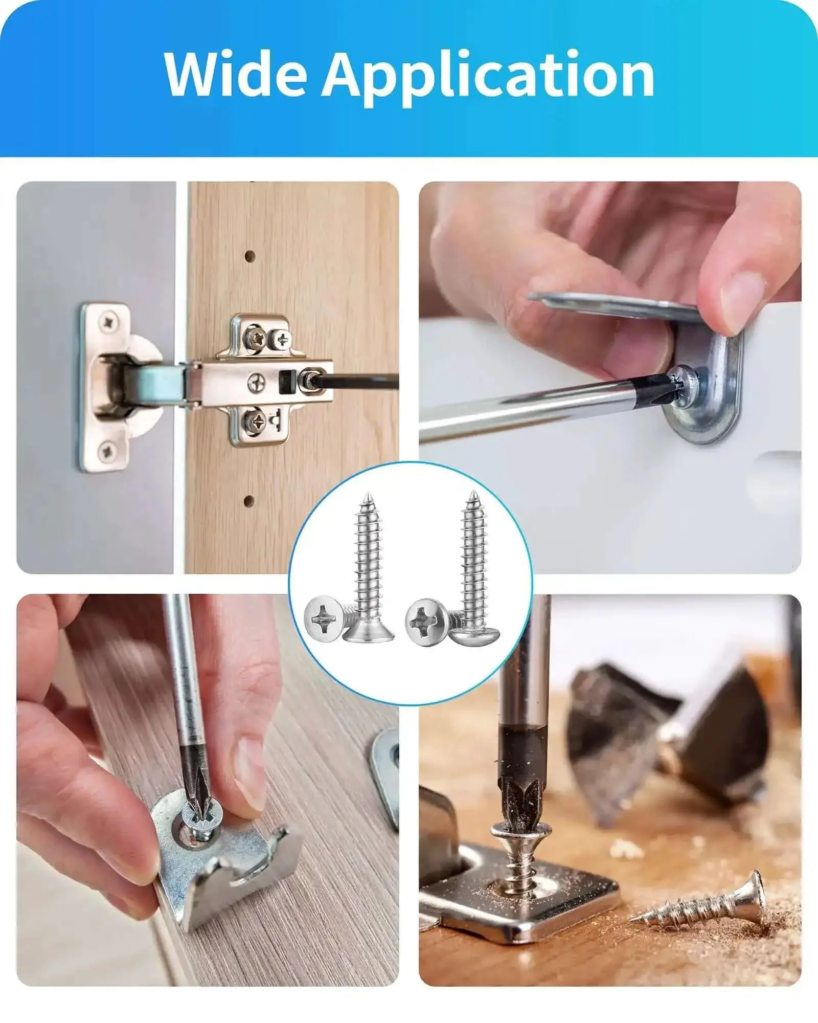 580 Piece Stainless Steel Wood And Sheet Metal Screw Set With 16 Sizes M3 To M6 Phillips Pan Head And Flat Head Self Tapping Screws 12mm 20mm 25mm 40mm 50mm Silver Hardware Kit For Projects Pro Grade Quality - Image 3