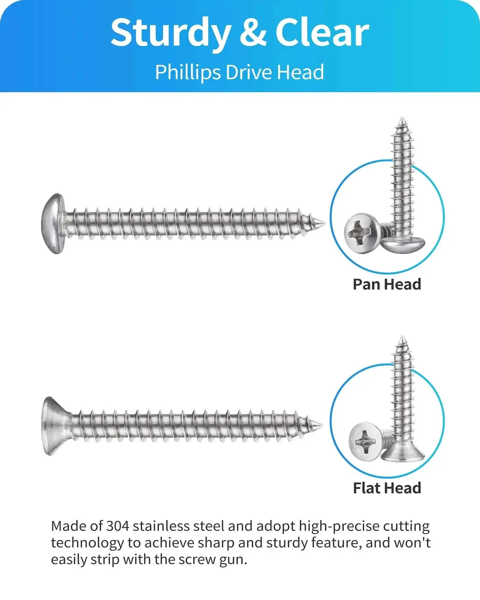 580 Piece Stainless Steel Wood And Sheet Metal Screw Set With 16 Sizes M3 To M6 Phillips Pan Head And Flat Head Self Tapping Screws 12mm 20mm 25mm 40mm 50mm Silver Hardware Kit For Projects Pro Grade Quality - Image 5