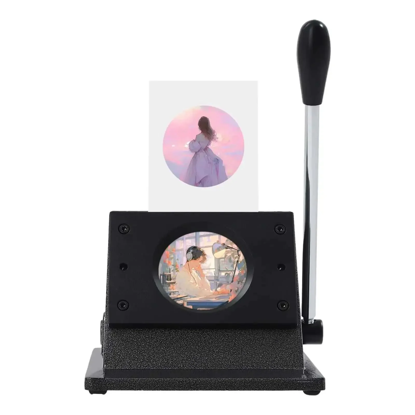 58mm Round Punch Die Cutter DIY Friendly Manual Paper Card Button Graphic Maker With Limit Port For Cards Badges Cartoon Buckles Photo Frames Craft Projects Durable Steel Blades For Fast Clean Burr Free Cuts