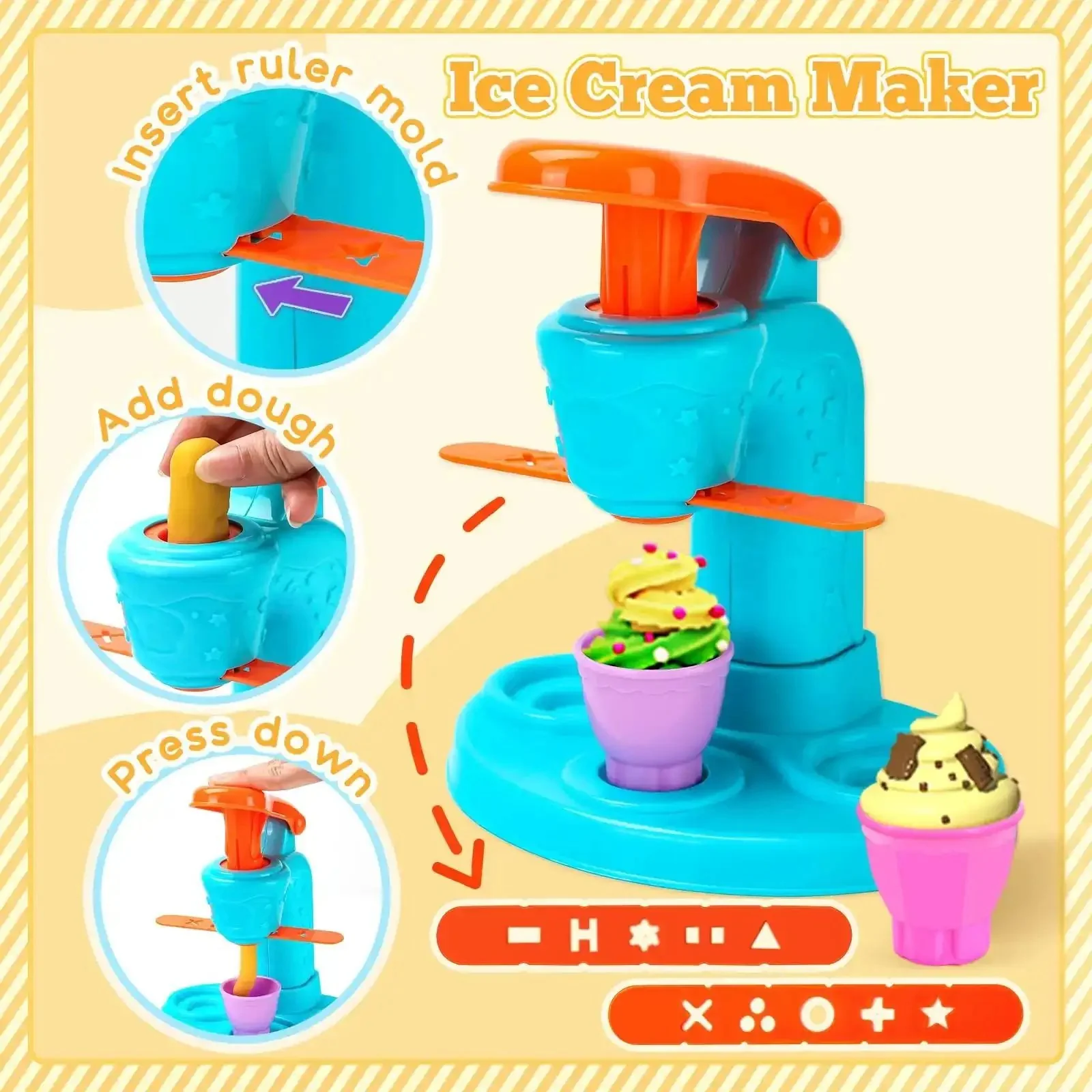 59 Piece 3 In 1 Dough Set For Kids Ages 3 To 8, Art Crafts Dough Tools Kit With Noodle Maker, Ice Cream Mold, Hamburger Mold, Kitchen Creations Food Play Toys For Toddlers Boys And Girls - Image 8