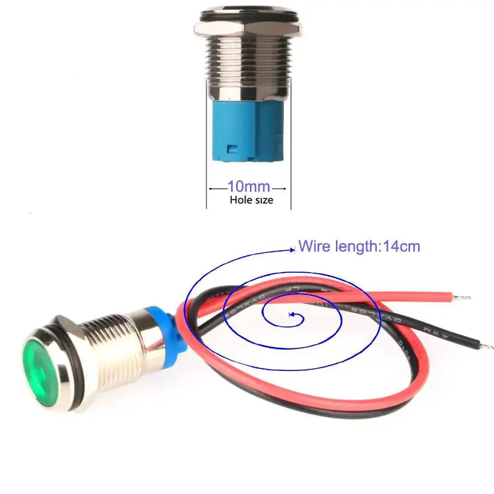 5Pcs 10mm LED Indicator Lights AC DC 12 To 24V Waterproof Rugged Metal Signal Lamp Pilot Dash Lights With Wire For Car Truck Boat Mixed Colors Red Orange Blue Green White - Image 4