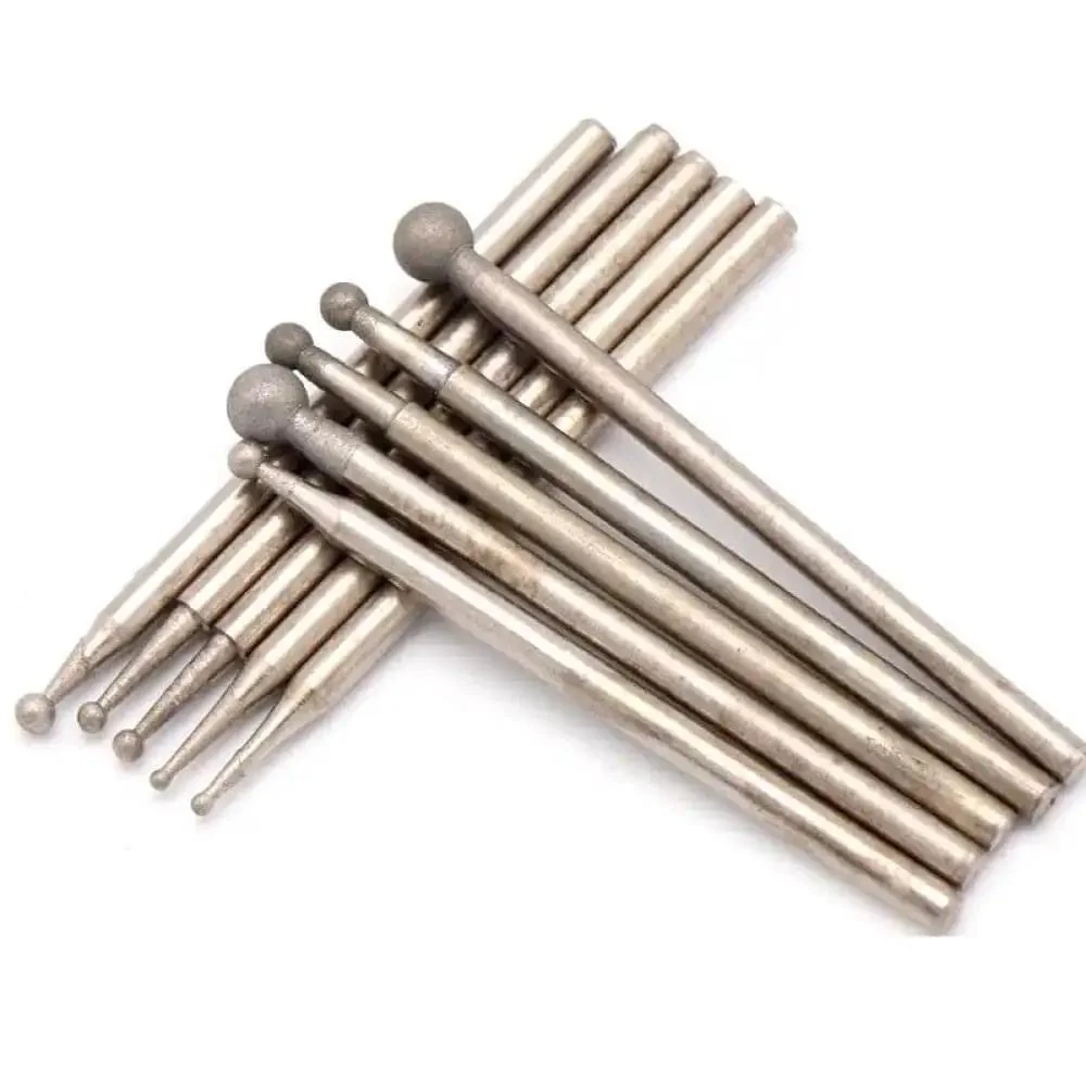 5Pcs Round Spherical Diamond Grinding Heads Set 1 To 4mm 600 And 1200 Grit For Stone Metal Polishing And Detail Work Pro Grade Ideal For Jade Amber Carving Trimming Surfaces Engraving Pens And Rotary Tools