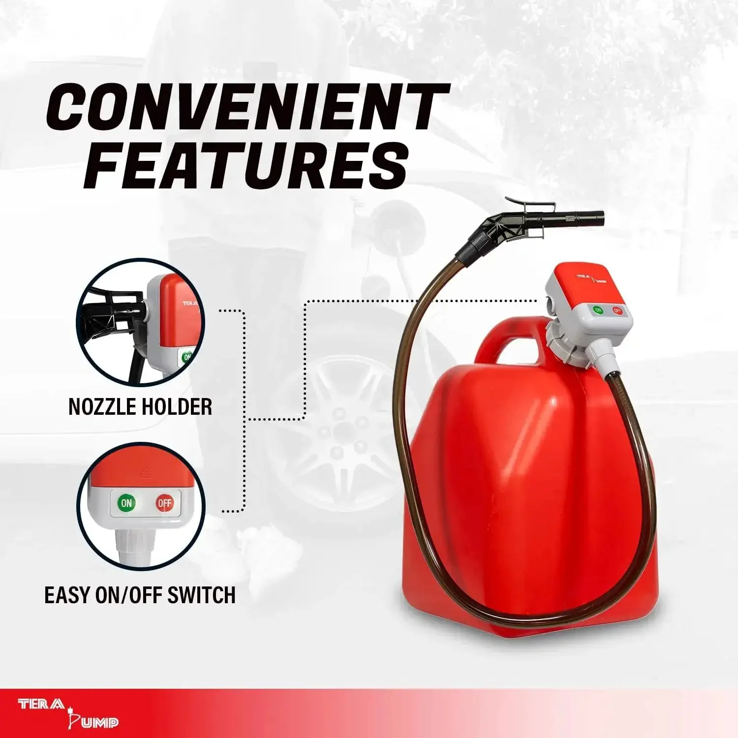 5th Gen Fuel Transfer Pump With Overfill Protection 2.7 GPM Universal Gas Can Adapter 39.4 Inch Vinyl Discharge Hose Liquid Transfer Pump For Gas Diesel E15 E85 And More - Image 3