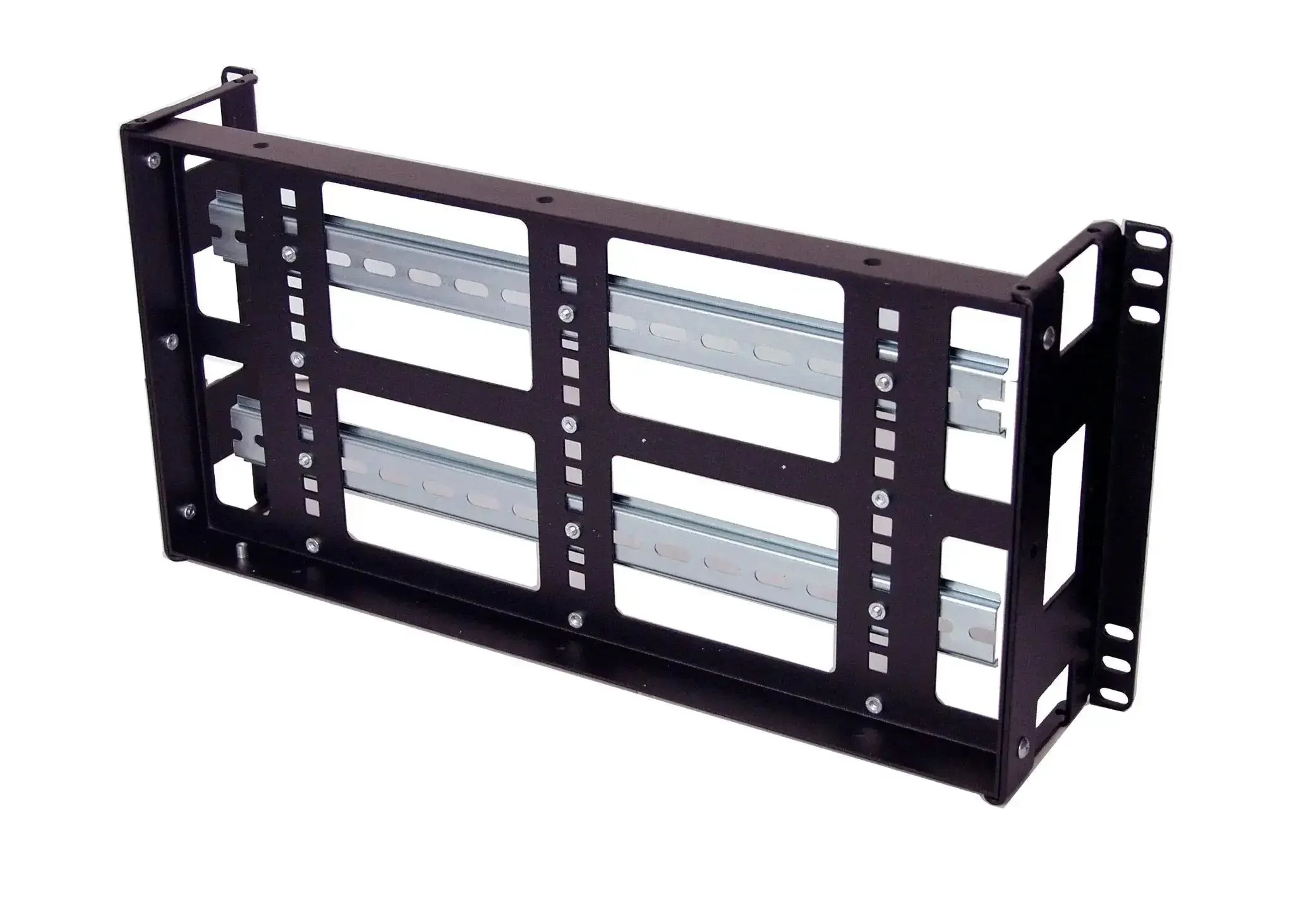 5U Rackmount DIN Rail Panel With 3.78 Inch Low Profile Depth Built Tough From 14 Gauge Steel, Removable DIN Rail, PVC Wire Duct, Adjustable Height, Optimized For Industrial 19 Inch 2 Post Or 4 Post Relay Racks - Image 4