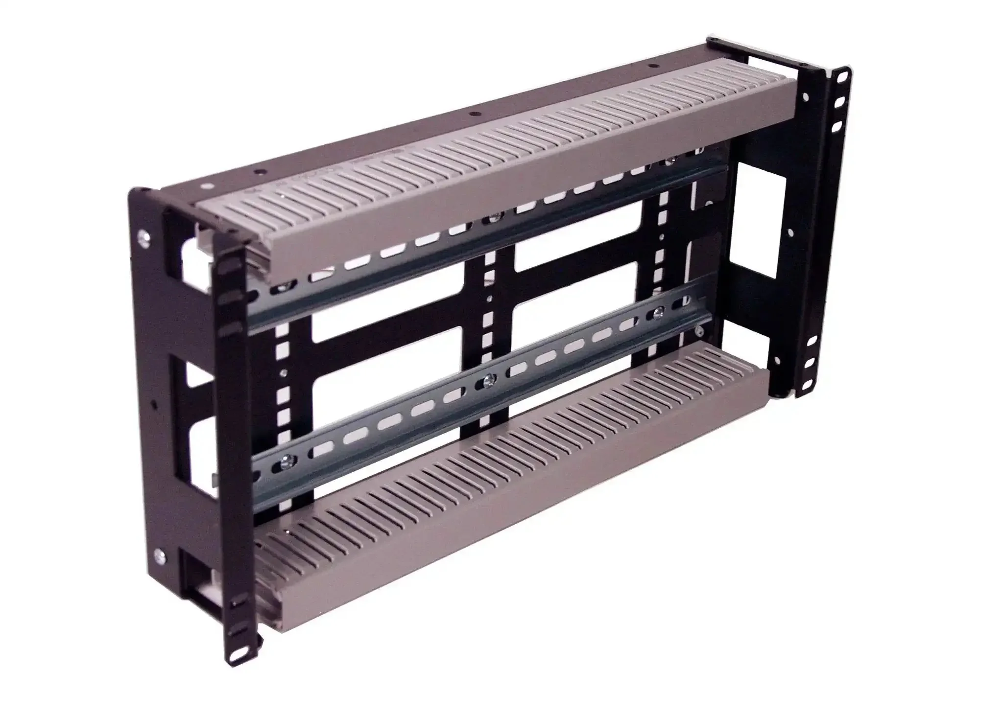 5U Rackmount DIN Rail Panel With 3.78 Inch Low Profile Depth Built Tough From 14 Gauge Steel, Removable DIN Rail, PVC Wire Duct, Adjustable Height, Optimized For Industrial 19 Inch 2 Post Or 4 Post Relay Racks - Image 5