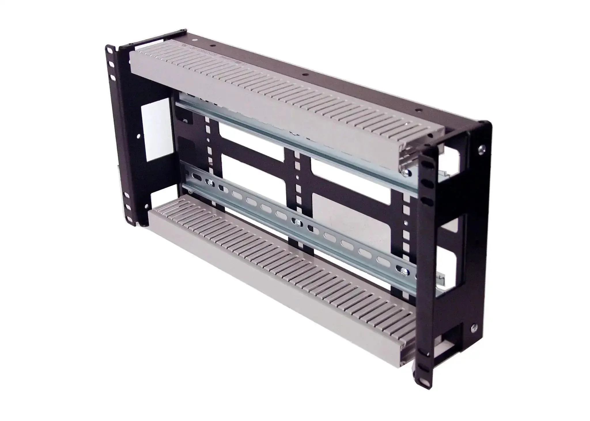 5U Rackmount DIN Rail Panel With 3.78 Inch Low Profile Depth Built Tough From 14 Gauge Steel, Removable DIN Rail, PVC Wire Duct, Adjustable Height, Optimized For Industrial 19 Inch 2 Post Or 4 Post Relay Racks - Image 6