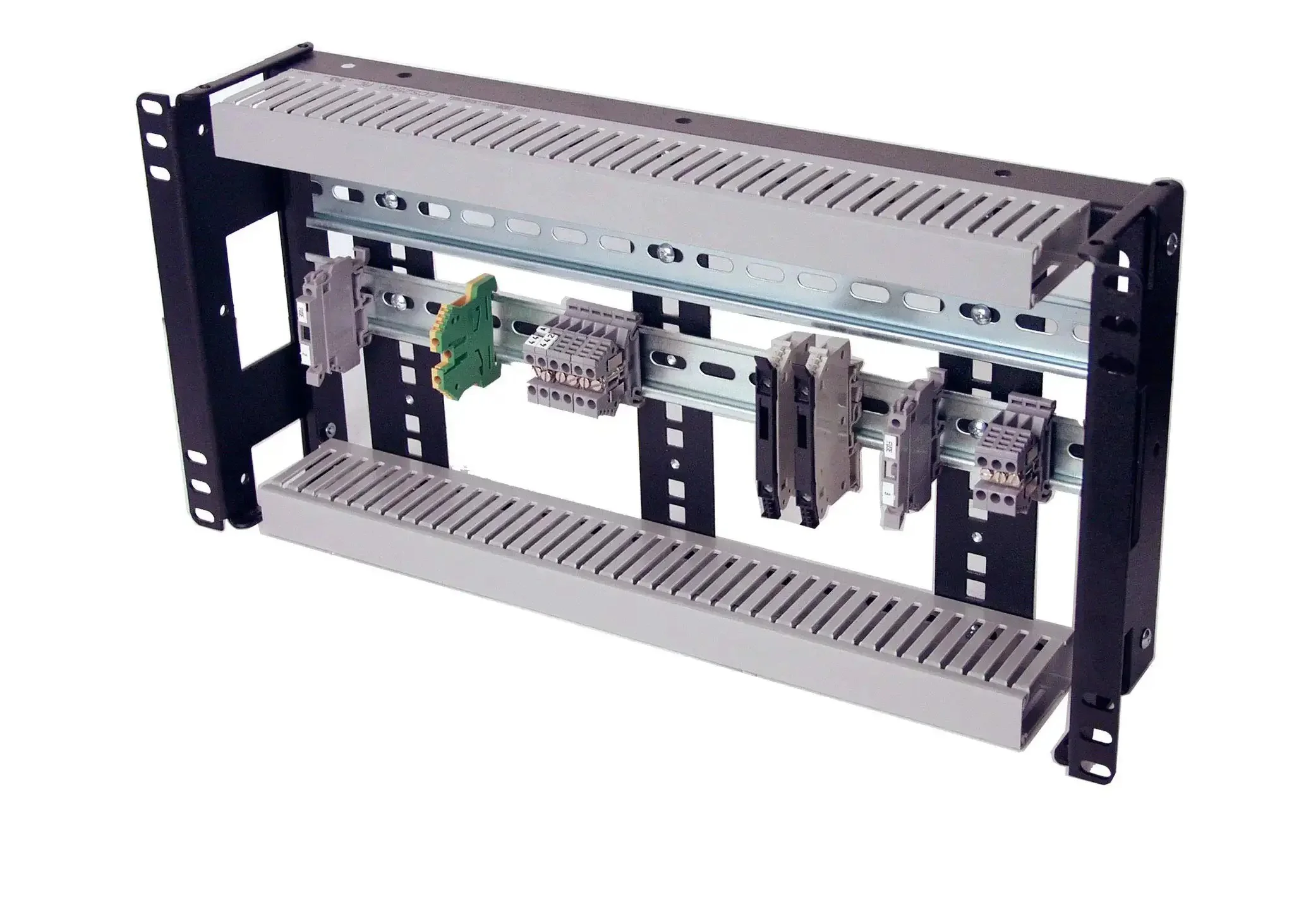 5U Rackmount DIN Rail Panel With 3.78 Inch Low Profile Depth Built Tough From 14 Gauge Steel, Removable DIN Rail, PVC Wire Duct, Adjustable Height, Optimized For Industrial 19 Inch 2 Post Or 4 Post Relay Racks - Image 7