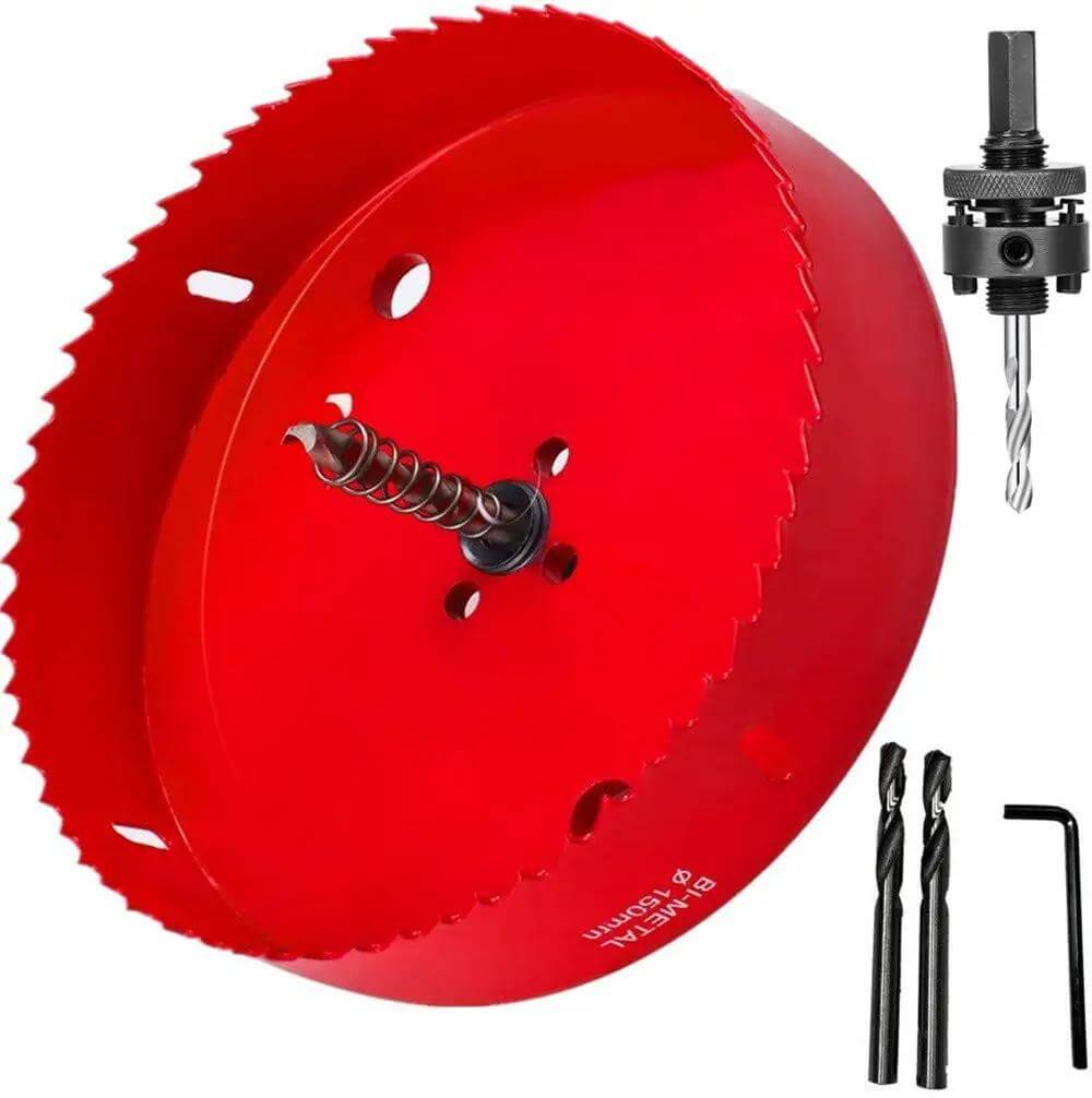 6-3/8 Inch Hole Saw With Heavy Duty Arbor For Can Light Recessed Light DIY Friendly Pro Grade Cut Through Wood Plastic Drywall And Thin Metal With 1-1/2 Inch Cutting Depth HSS Bi-Metal Hole Cutter