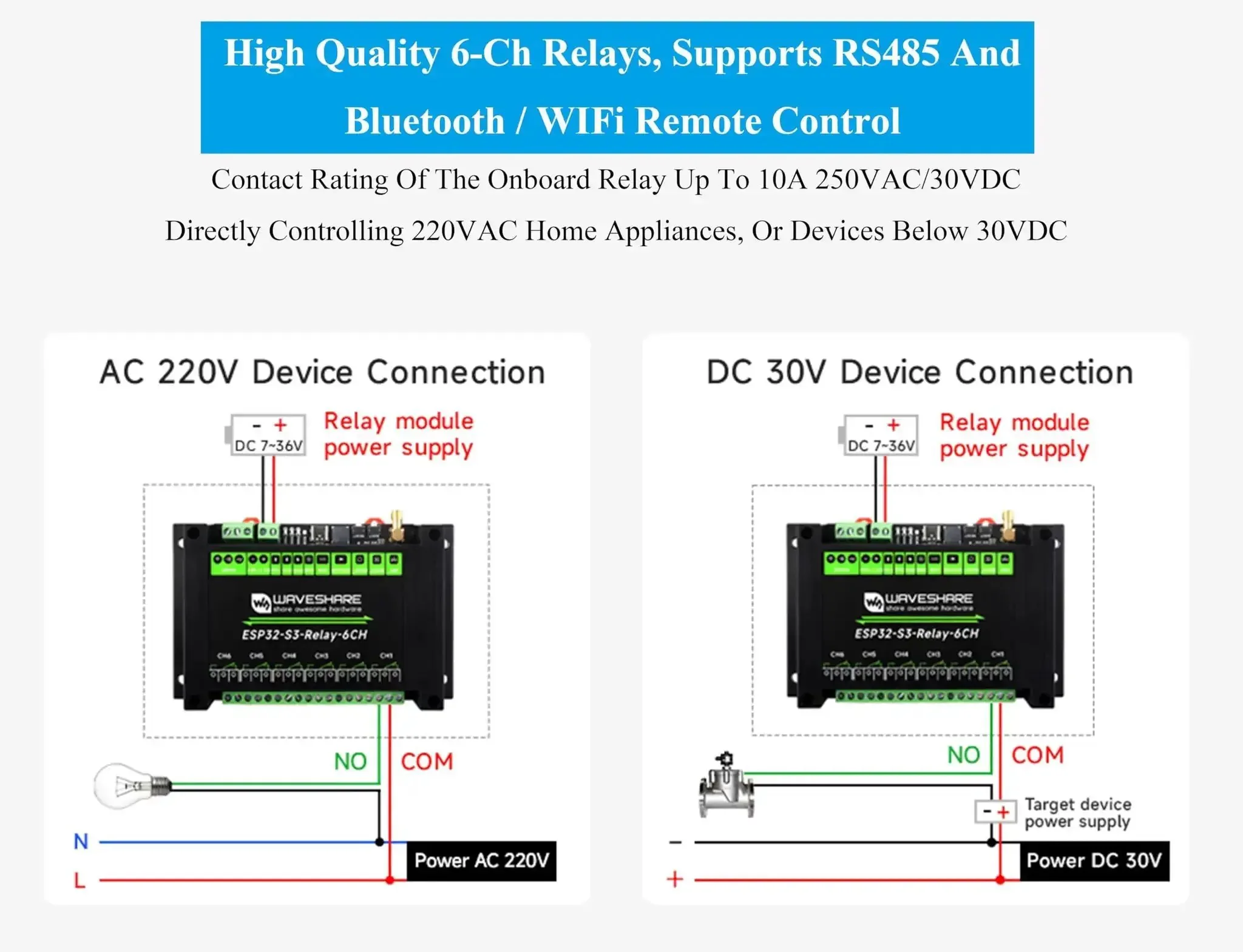 6-Channel ESP32-S3 WiFi Relay Module With Bluetooth And RS485 Control, Onboard RS485 Pico HAT Interfaces, Pro-Grade For Expanding RTC CAN RS232 LoRa And Sensor Networks, Industrial Grade, Rugged And Reliable - Image 6