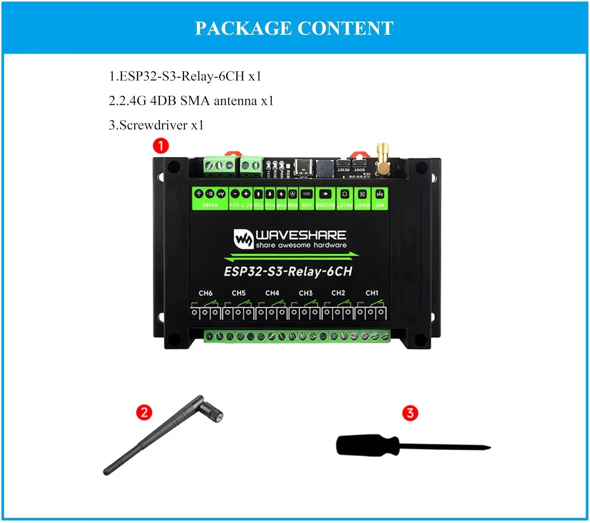 6-Channel ESP32-S3 WiFi Relay Module With Bluetooth And RS485 Control, Onboard RS485 Pico HAT Interfaces, Pro-Grade For Expanding RTC CAN RS232 LoRa And Sensor Networks, Industrial Grade, Rugged And Reliable - Image 9