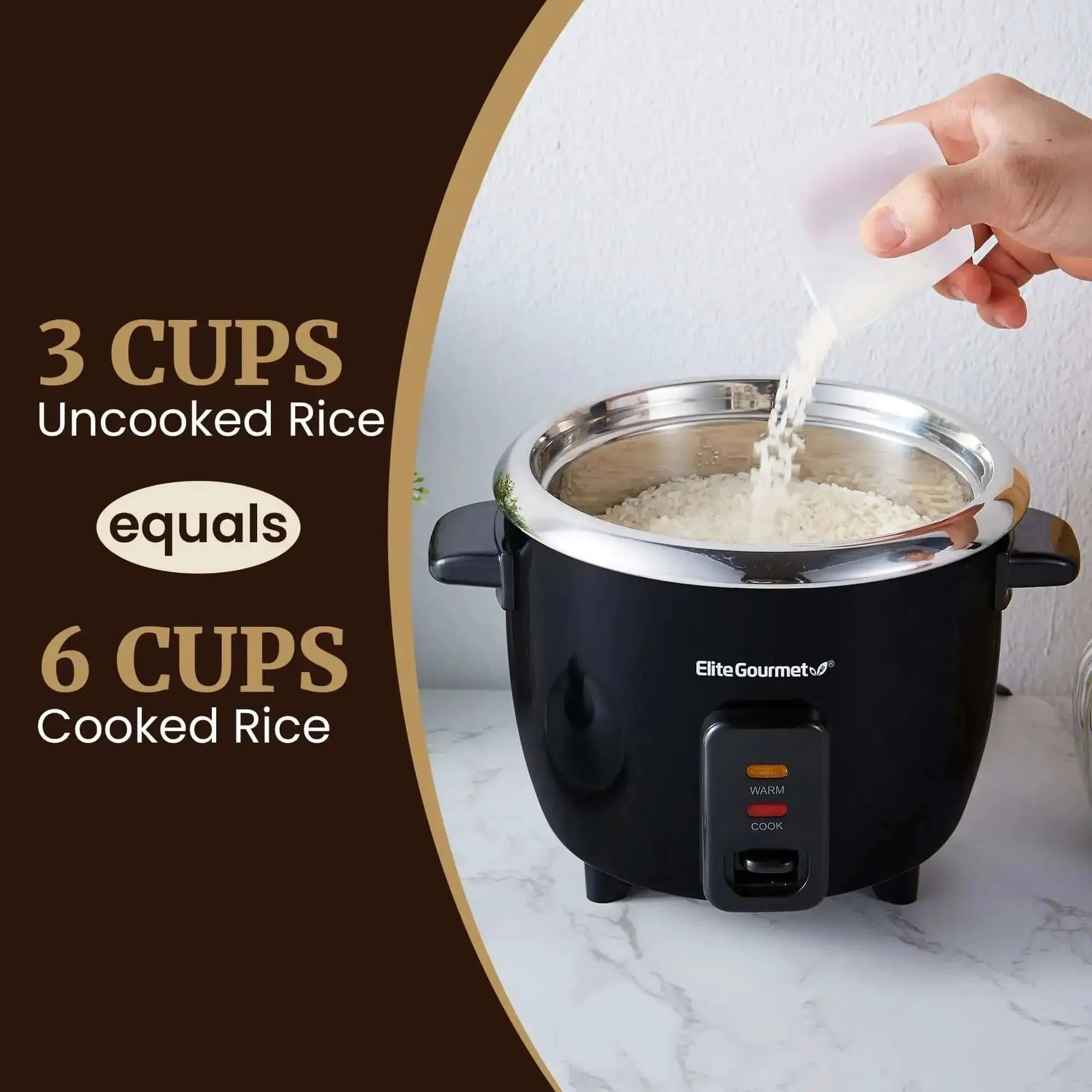 6-Cup Electric Rice Cooker With Stainless Steel Inner Pot For Fluffy Rice Every Time, Also Great For Soups, Stews, Porridges And Grains, Easy One-Touch Cooking, Keeps Warm, Black - Image 5