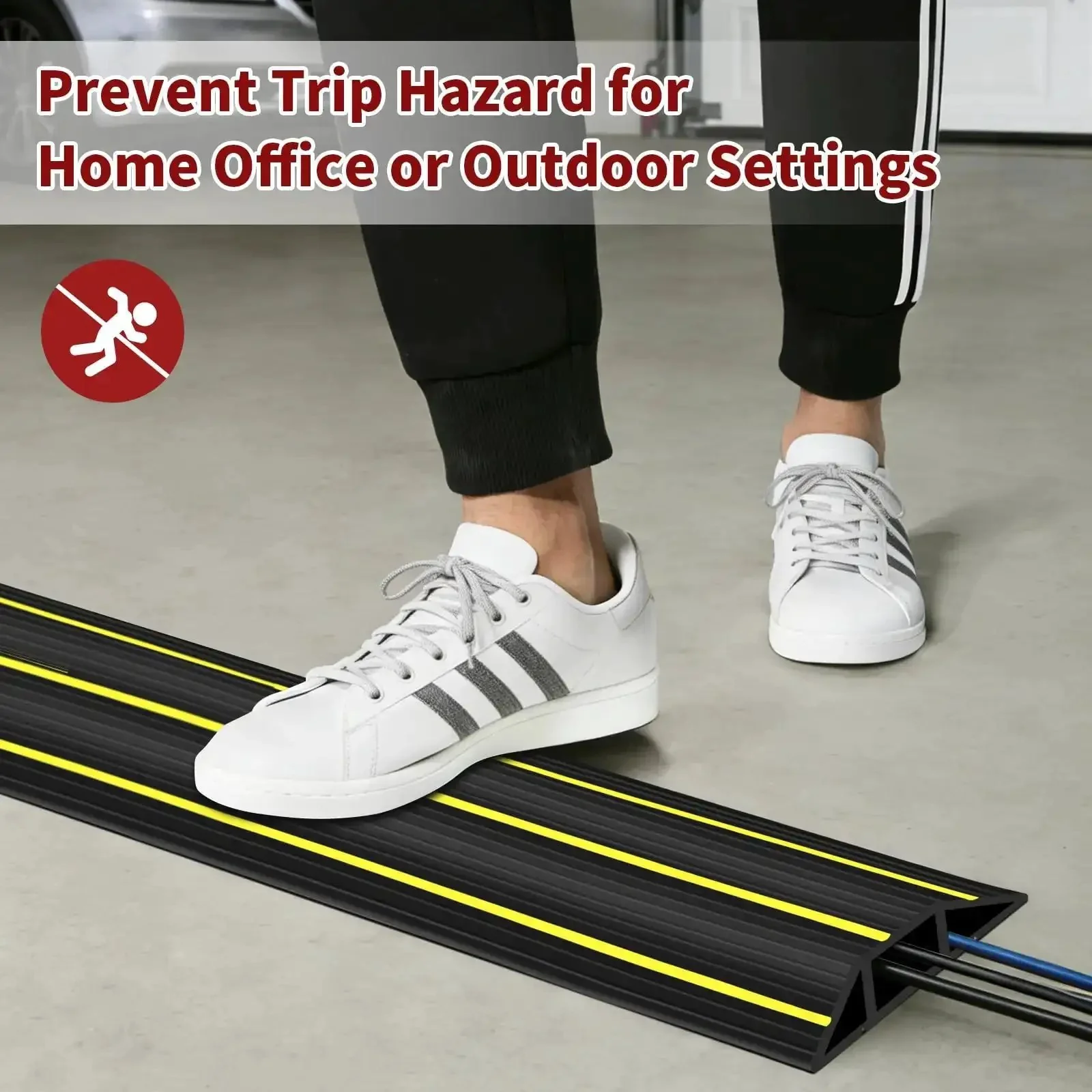 6 Ft Floor Cable Cover With Three Large Cord Channels For Wires On The Floor Beefy Heavy Duty PVC Duct Indoor Outdoor Wire Management And Cord Hider Keeps Cables Neat Reduces Trip Hazards Black - Image 2