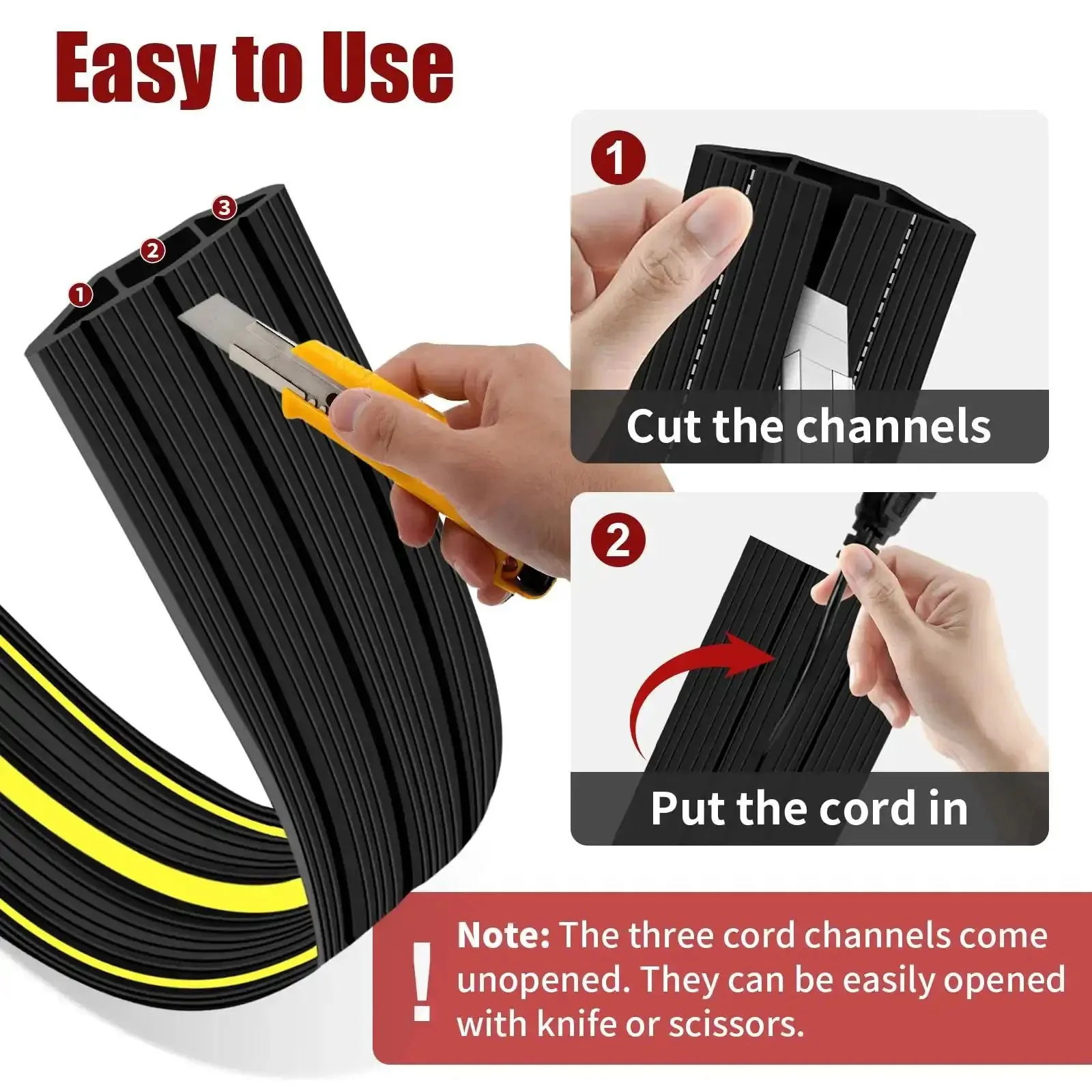 6 Ft Floor Cable Cover With Three Large Cord Channels For Wires On The Floor Beefy Heavy Duty PVC Duct Indoor Outdoor Wire Management And Cord Hider Keeps Cables Neat Reduces Trip Hazards Black - Image 3