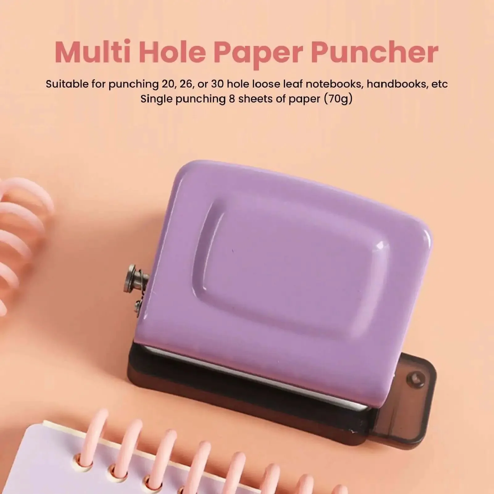 6 Hole Punch For A4 A5 B5 Notebooks And Planners, Portable Handheld Metal Circle Paper Puncher With 8 Sheet Capacity, Positioning Column And Marking Line, Handy Binding Tool For Loose Leaf Crafts And School Projects - Image 2