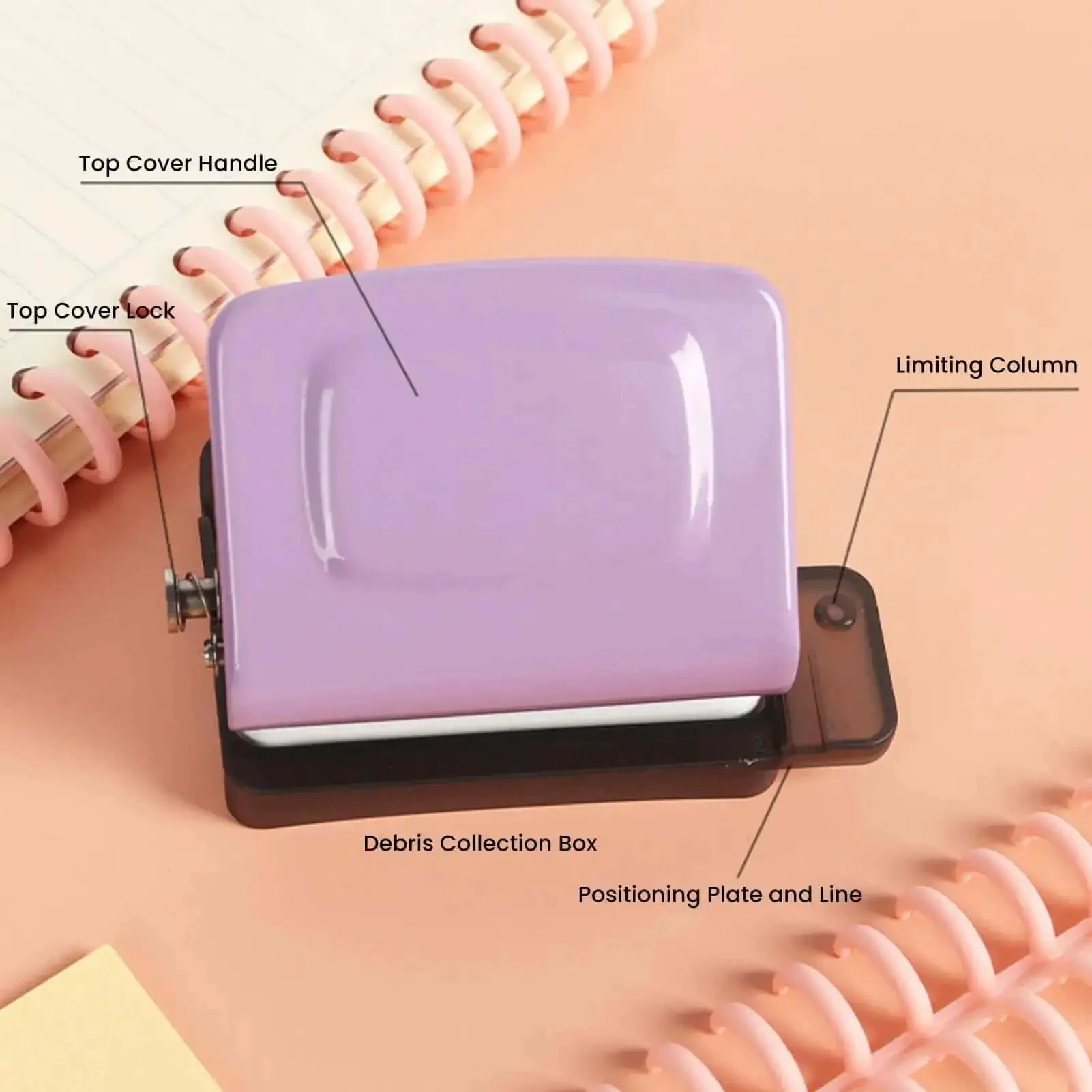 6 Hole Punch For A4 A5 B5 Notebooks And Planners, Portable Handheld Metal Circle Paper Puncher With 8 Sheet Capacity, Positioning Column And Marking Line, Handy Binding Tool For Loose Leaf Crafts And School Projects - Image 3